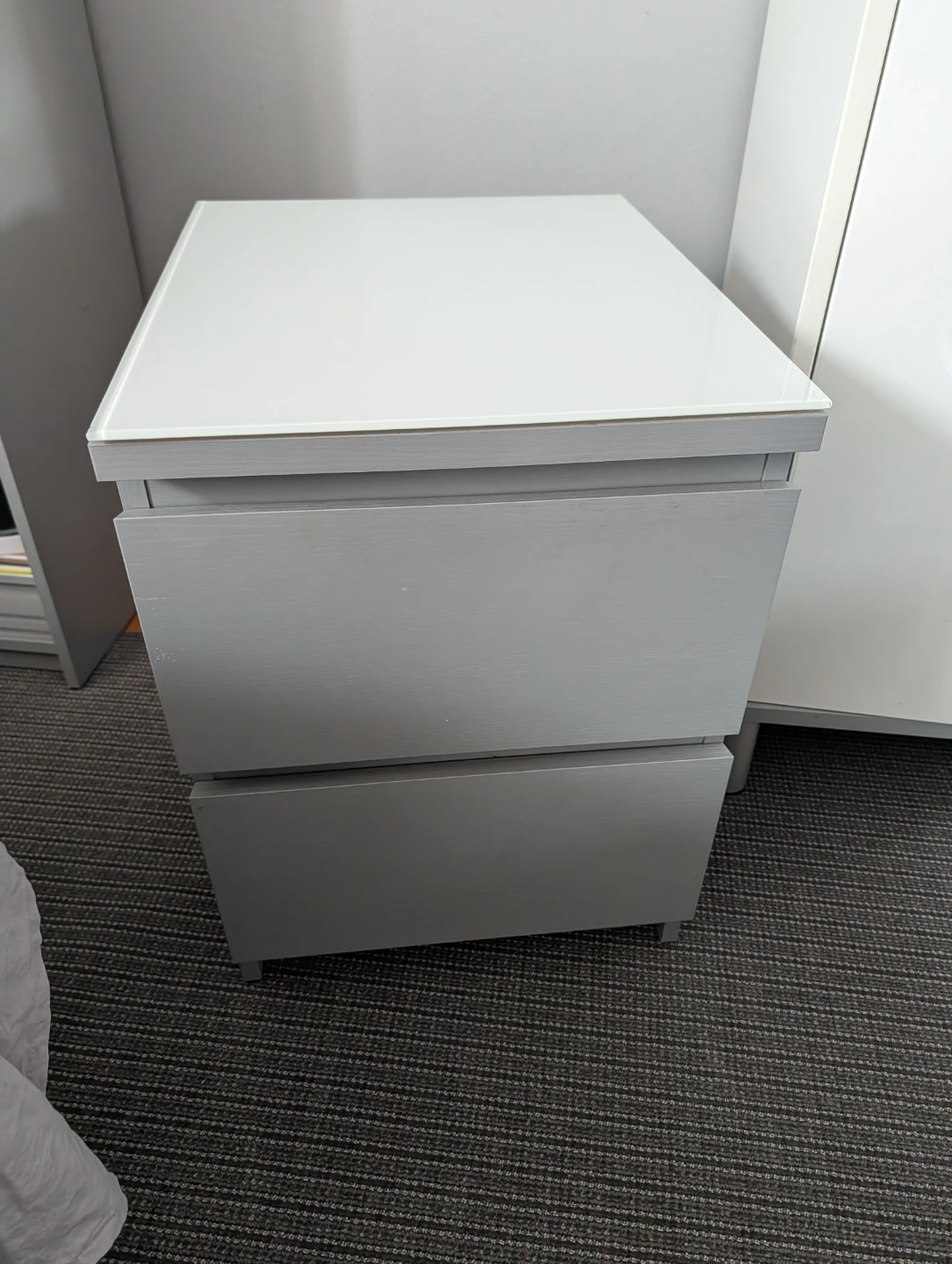 Grey 2-Drawer Nightstand with Glass Top - photo 3