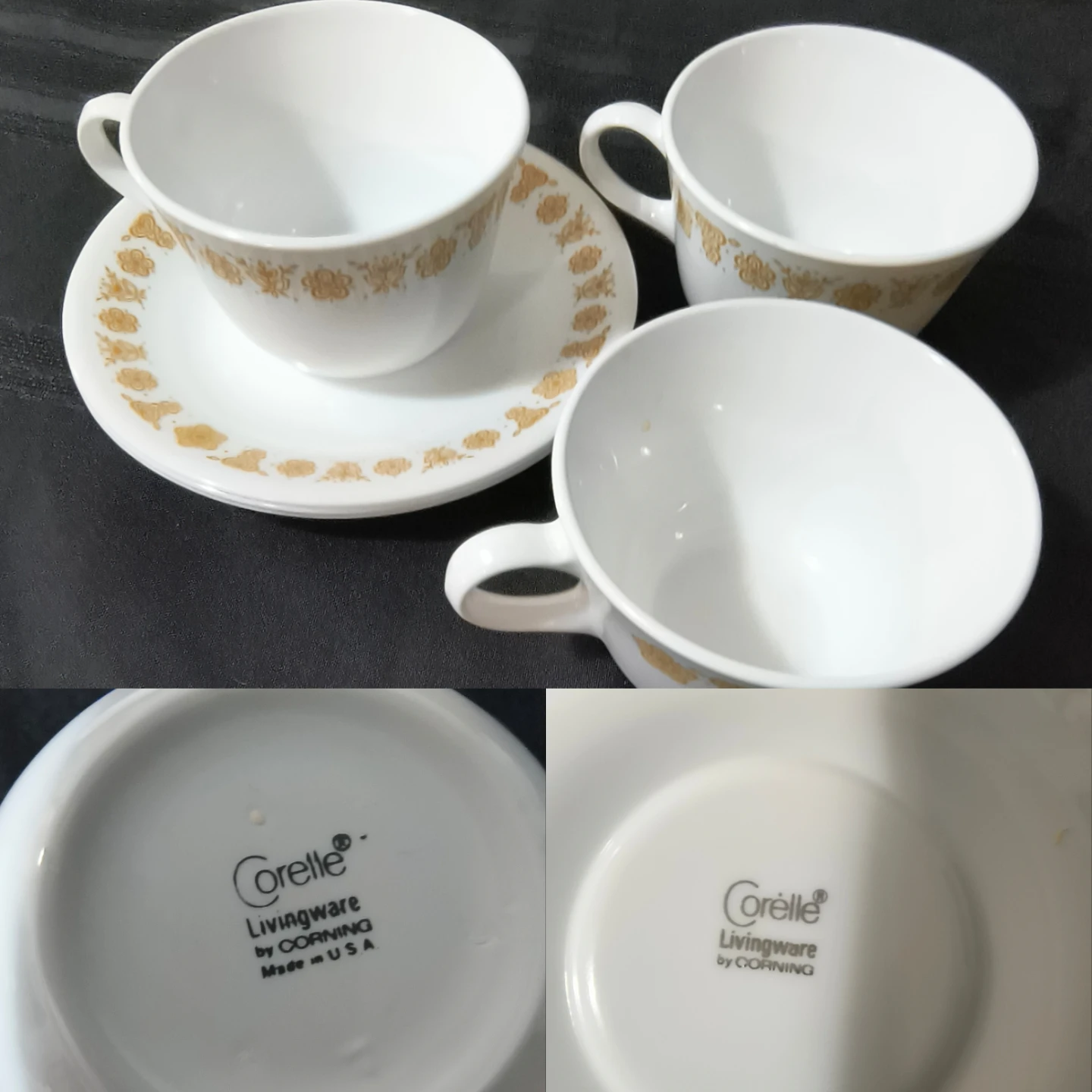 Corelle Livingware Cups and Saucers Set Butterfly Gold Pattern
