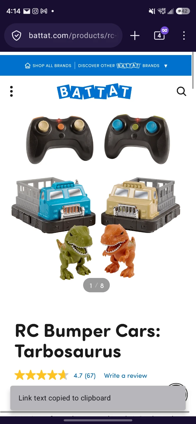 Battat RC Bumper Cars Tarbosaurus Dino Duel Set - photo 2