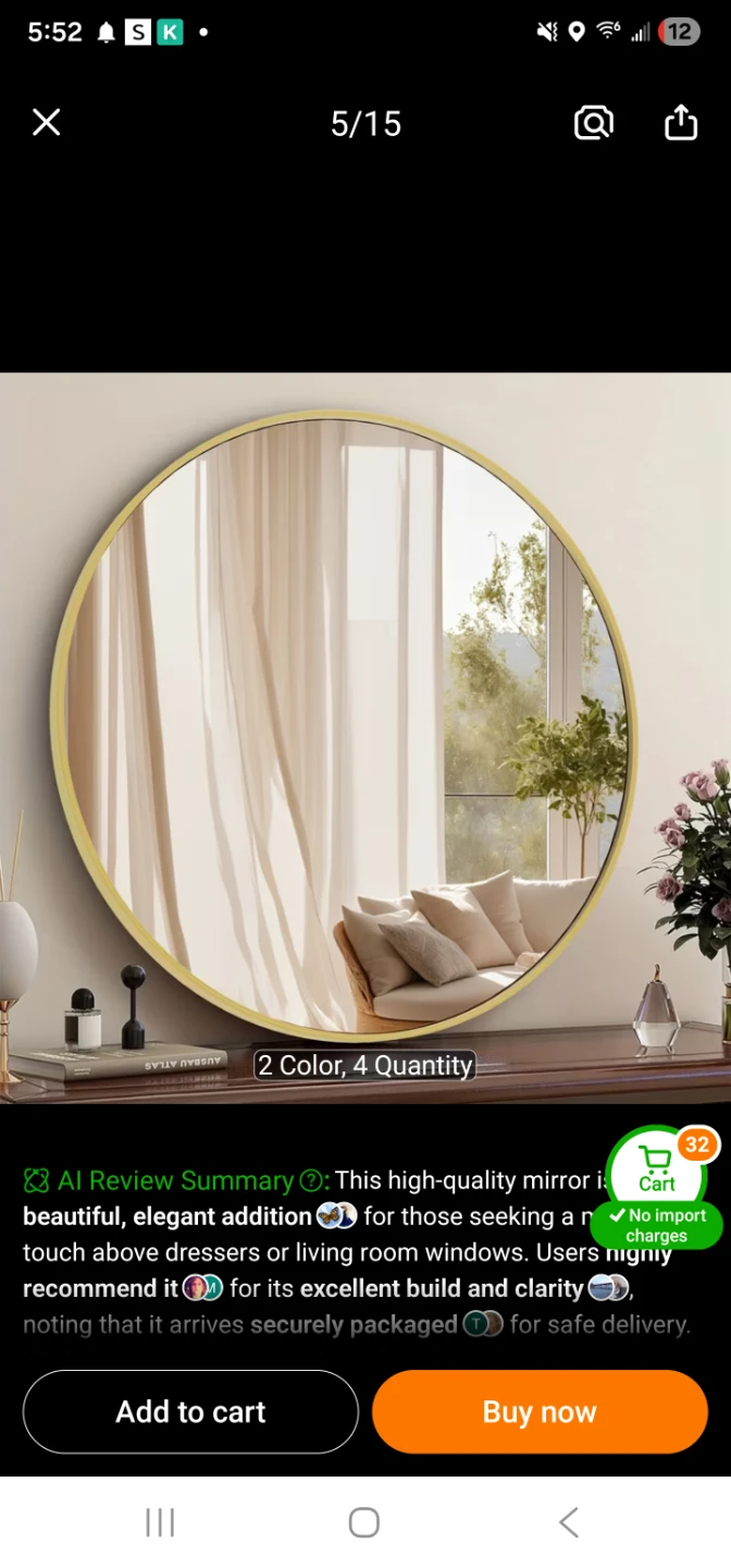 Round Wall Mirror - Golden