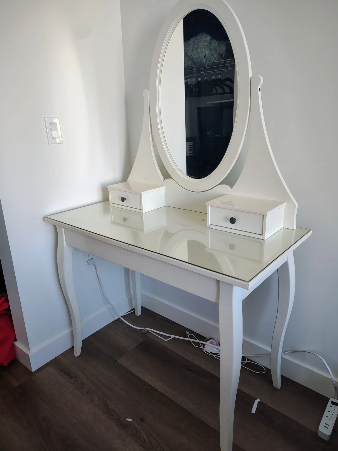 White Vanity Table with Mirror and Drawers