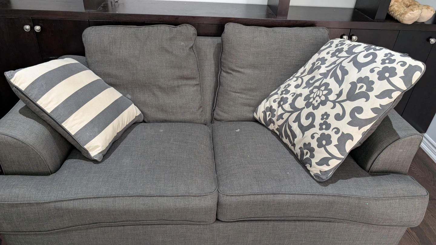 3-Seater and 2-Seater Grey Fabric Sofa with Decorative Pillows - photo 2