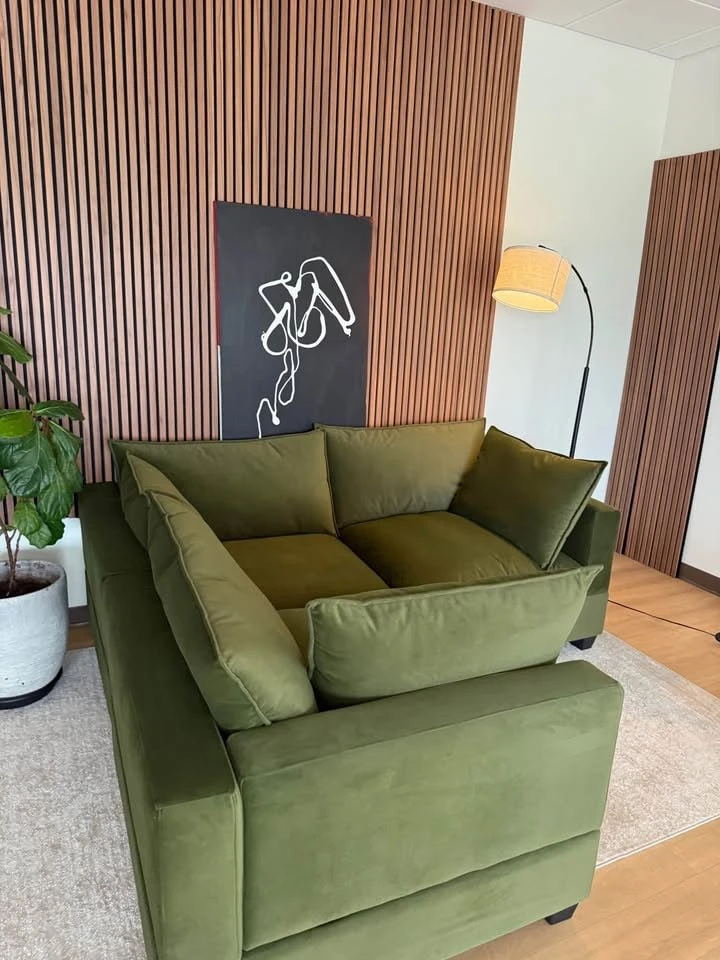Olive Green Velvet Sectional Couch - photo 5