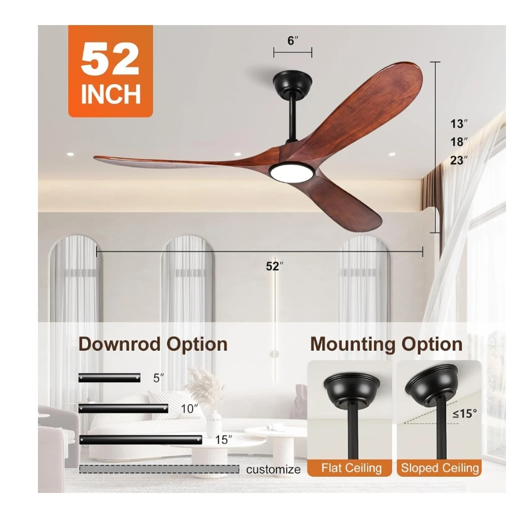 52 Inch Wood Blade Ceiling Fan with Light and Remote