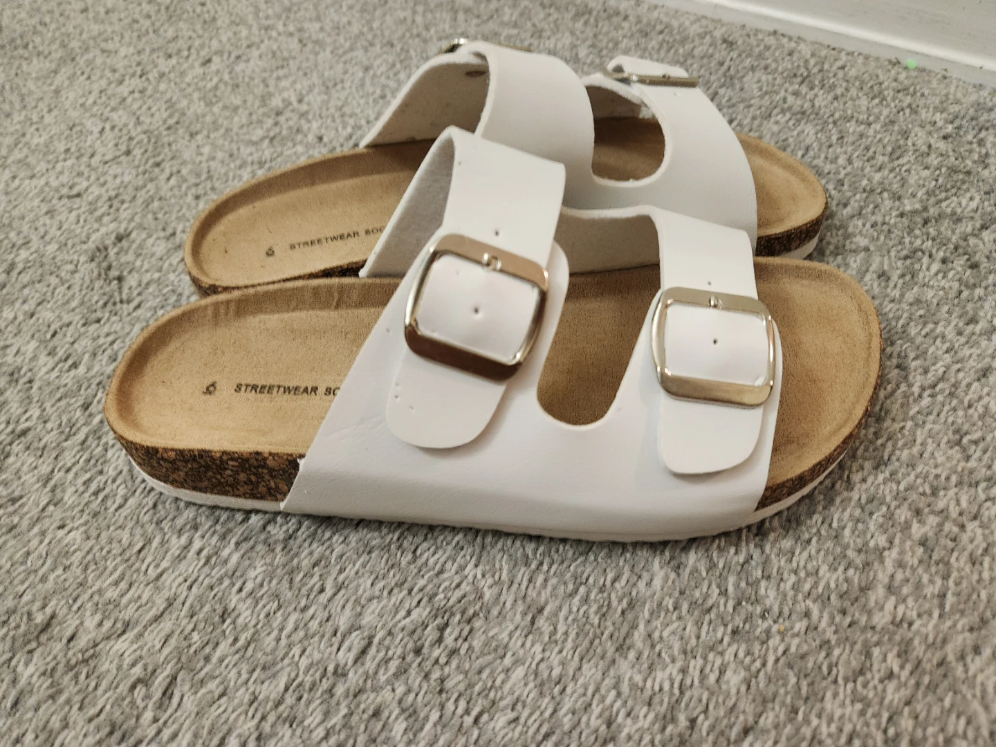 Streetwear Society White Double Buckle Slides Sandals, Size 6 - photo 5