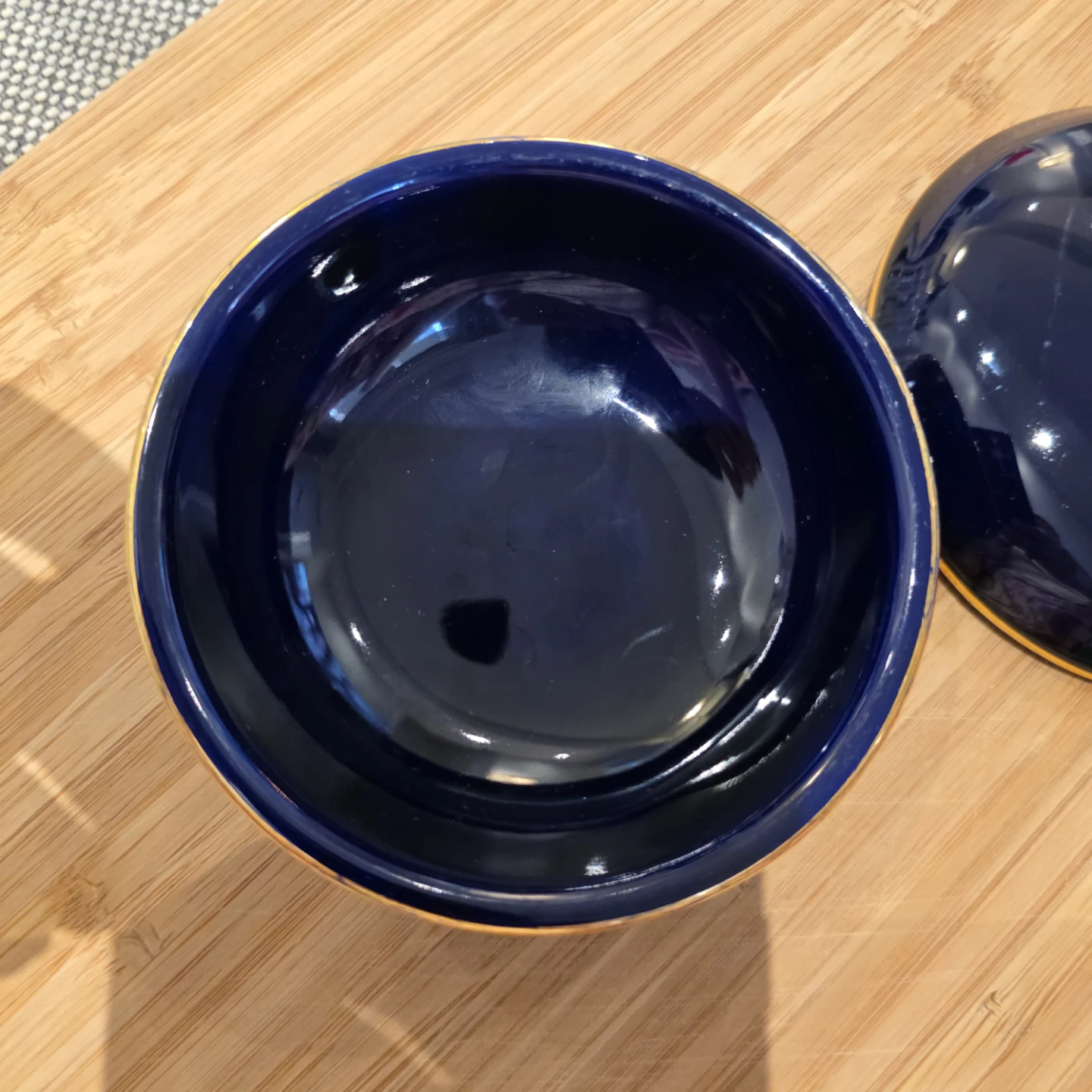 Dark Blue Ceramic Trinket Dish with Lid - photo 3