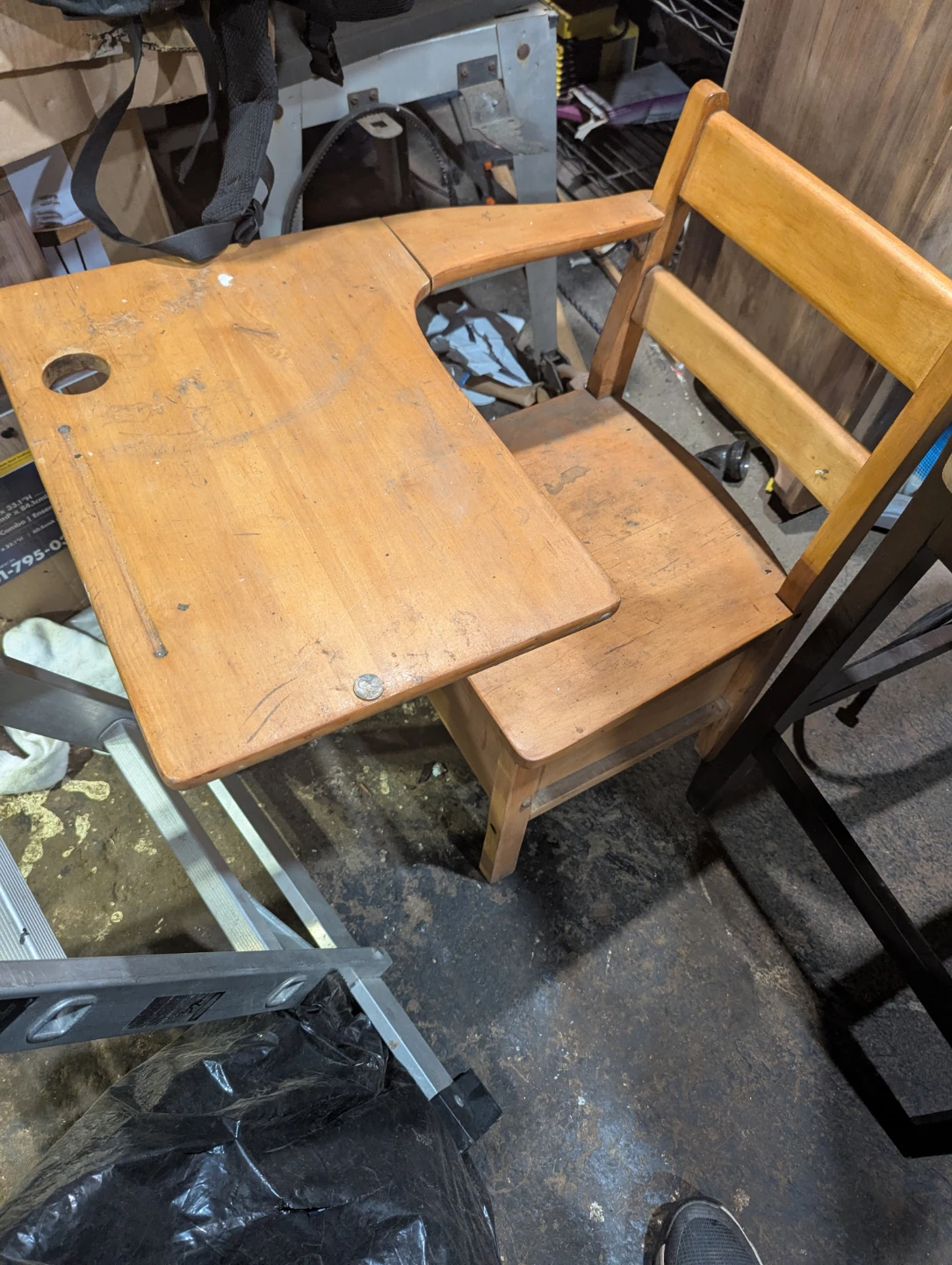 Vintage Wooden School Desk and Chair Set