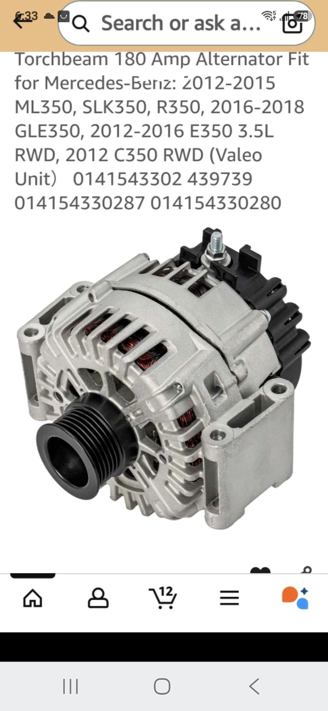 Torchbeam 180 Amp Alternator for Mercedes-Benz - photo 2
