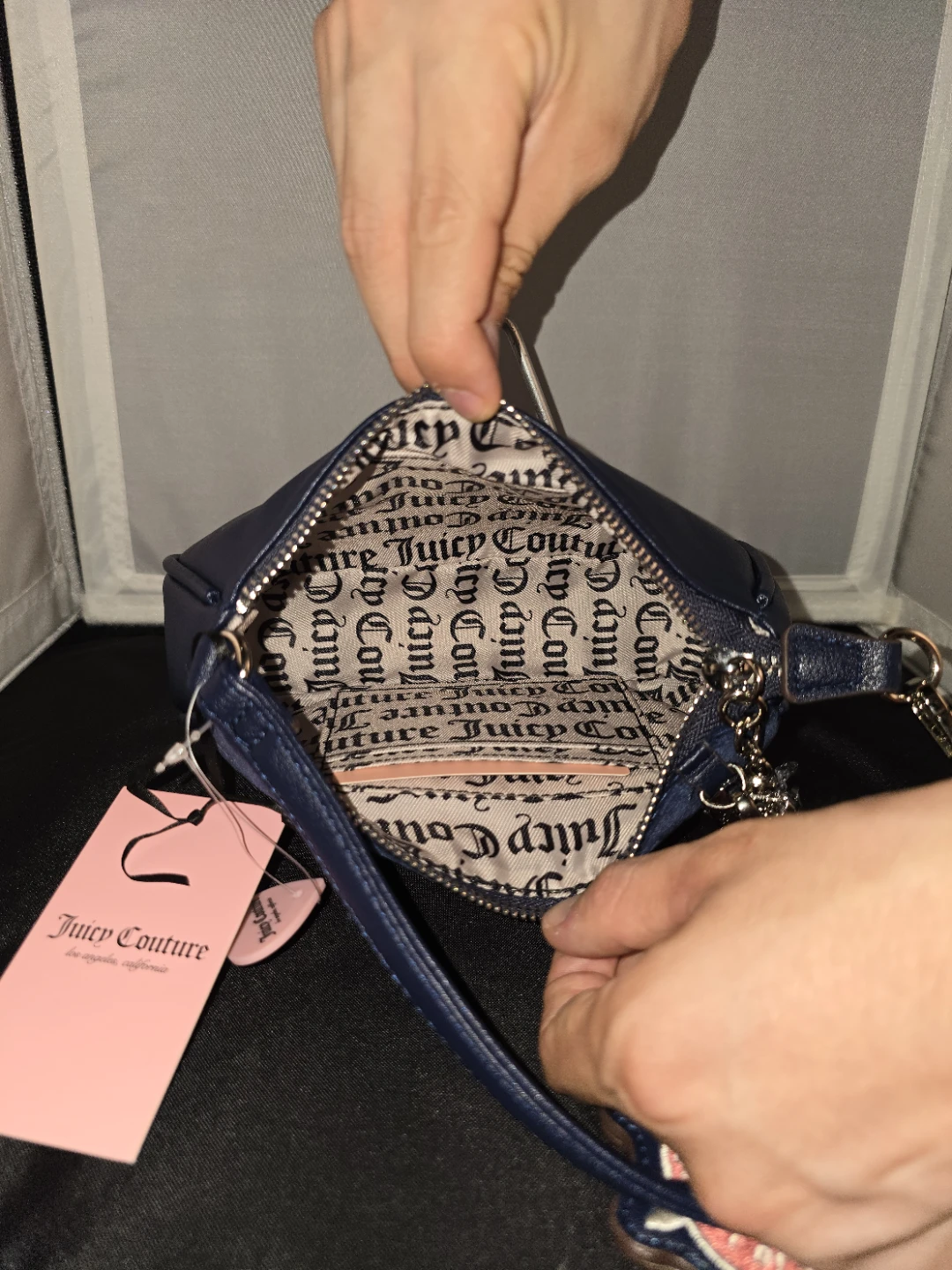 Juicy Couture Navy Blue Velvet Shoulder Bag with Charm - photo 3