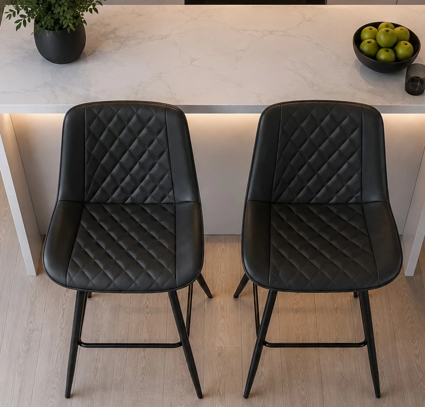 Brand new Set of 2 Black Faux Leather Bar Stools