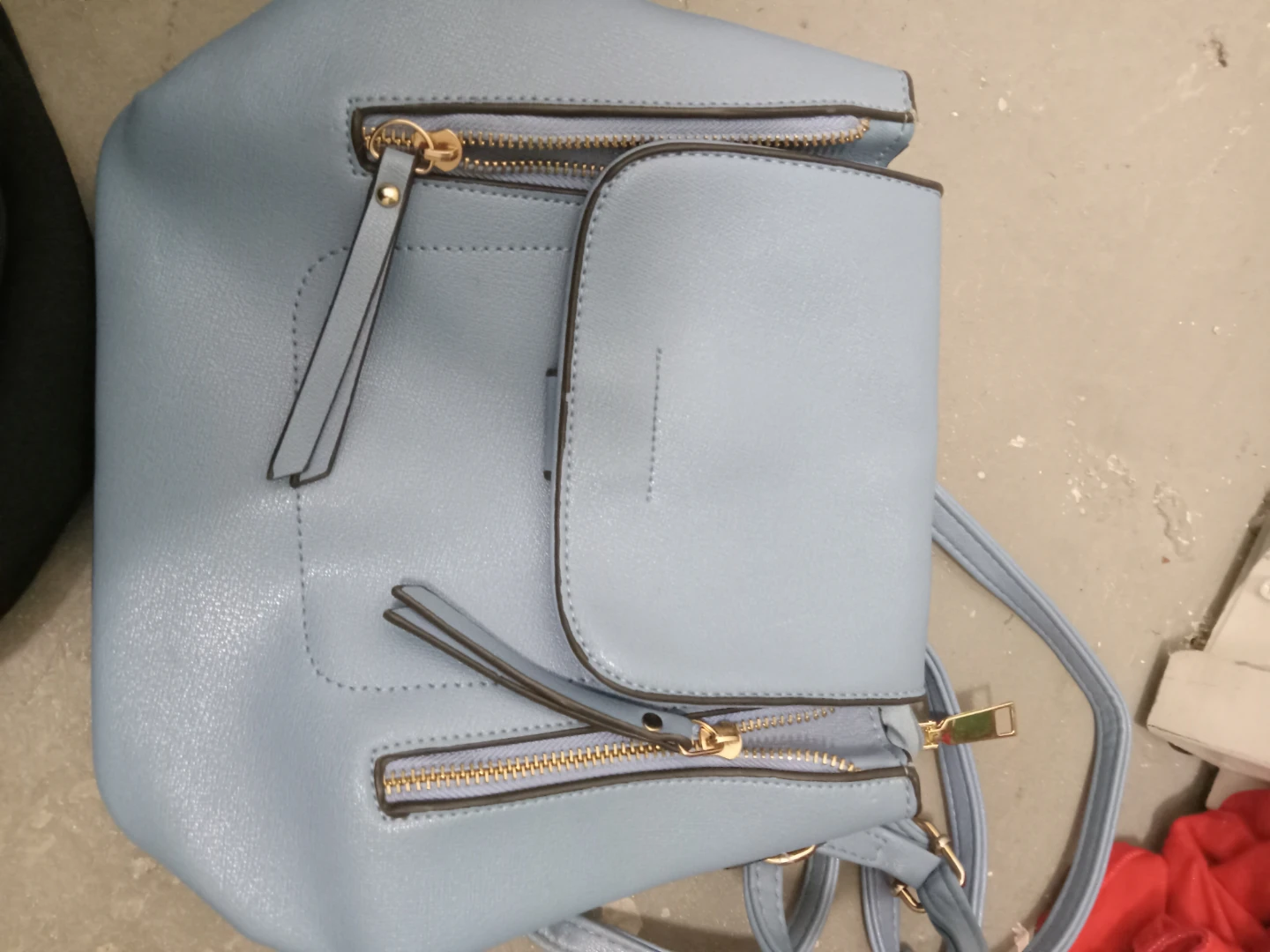 Light Blue Faux Leather Backpack