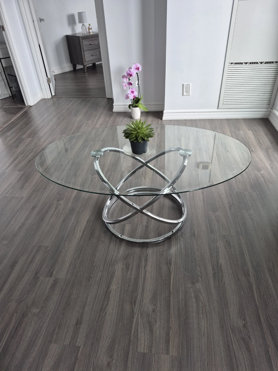 Glass Oval Coffee Table with Chrome Base