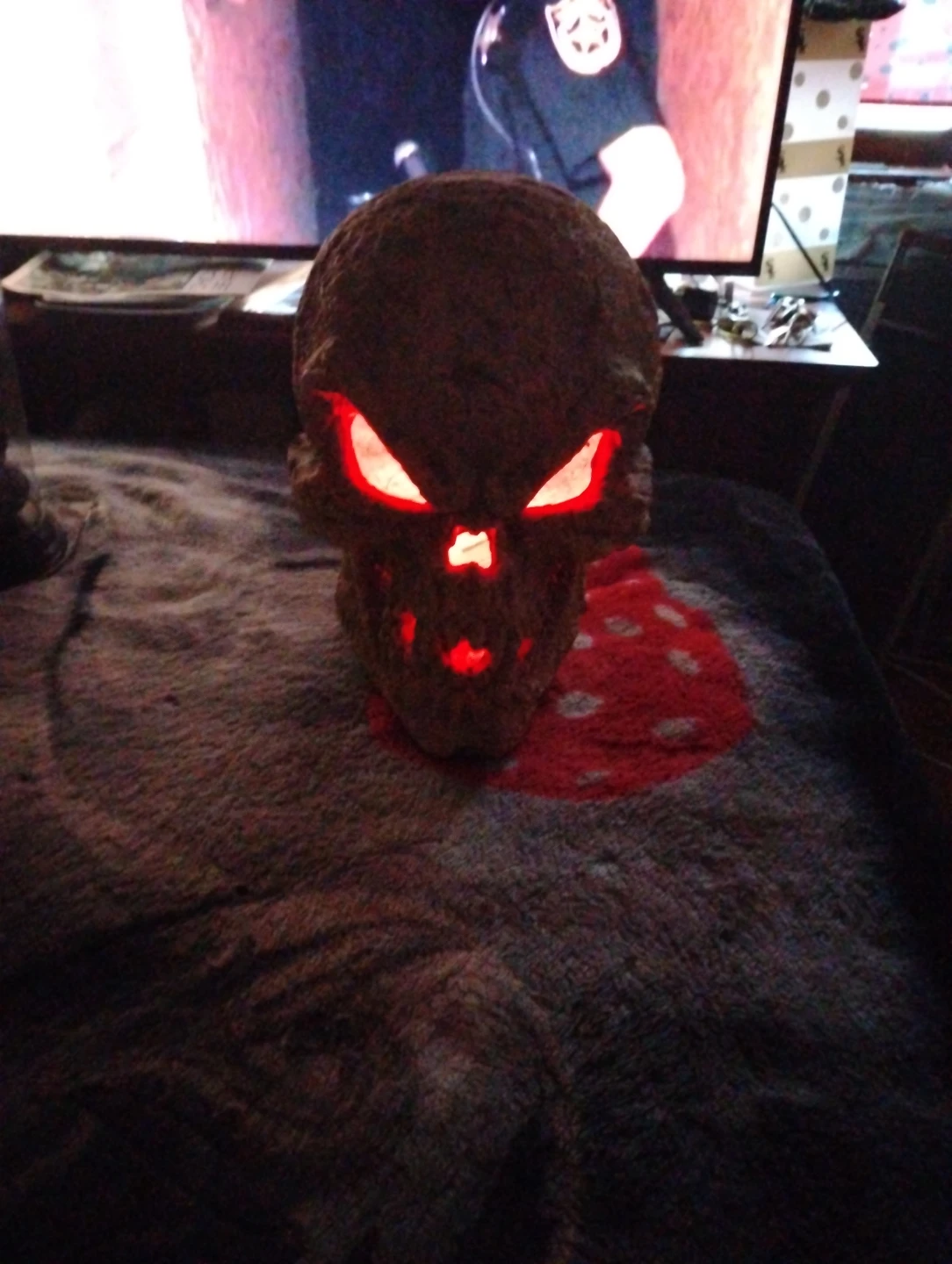 Skull Lamp with Red Glowing Eyes