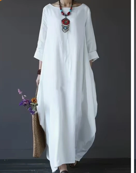 White Linen Blend Maxi Dress