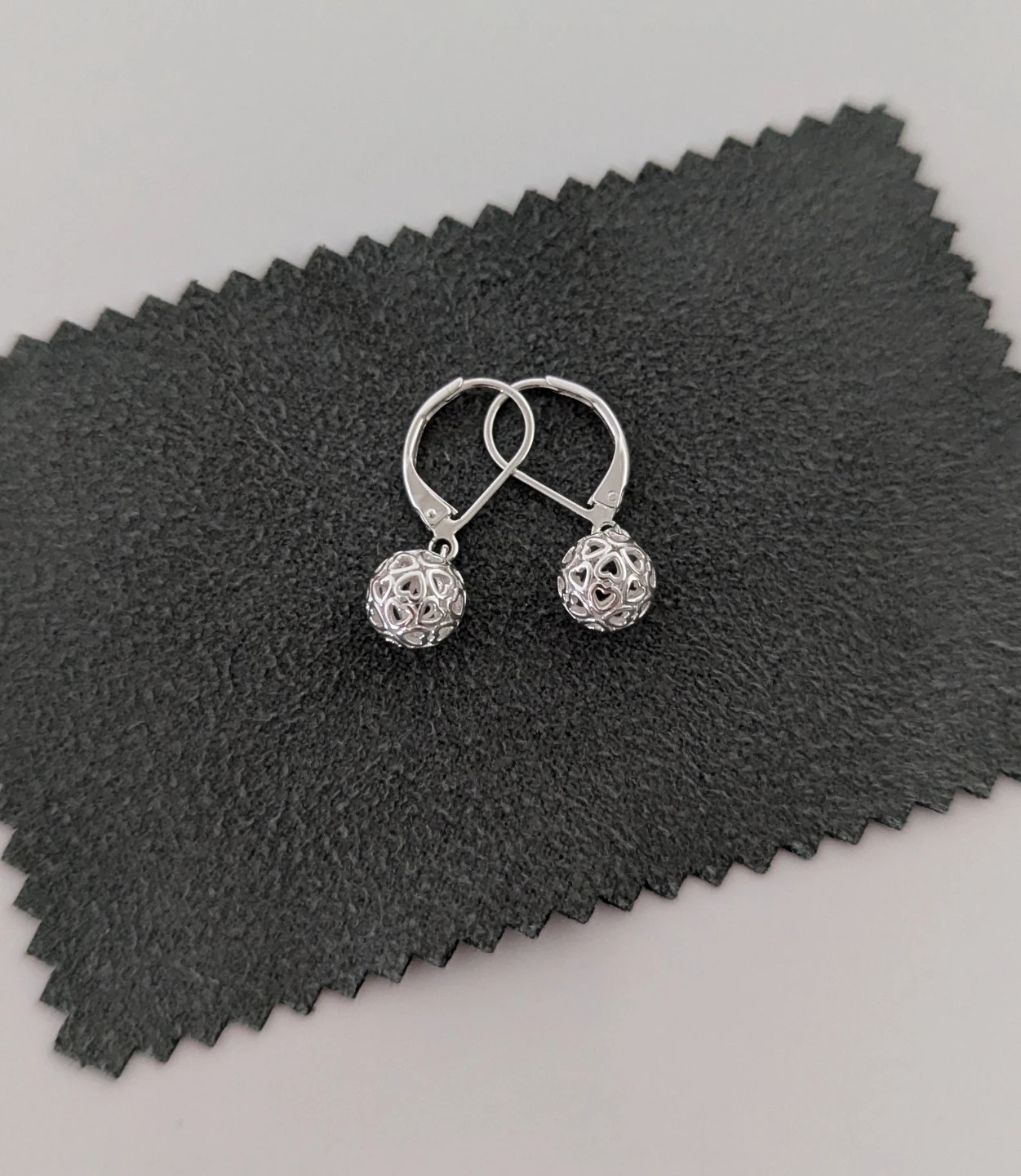 Solid 925 Sterling Silver Filigree Heart Ball Drop Earrings - photo 2