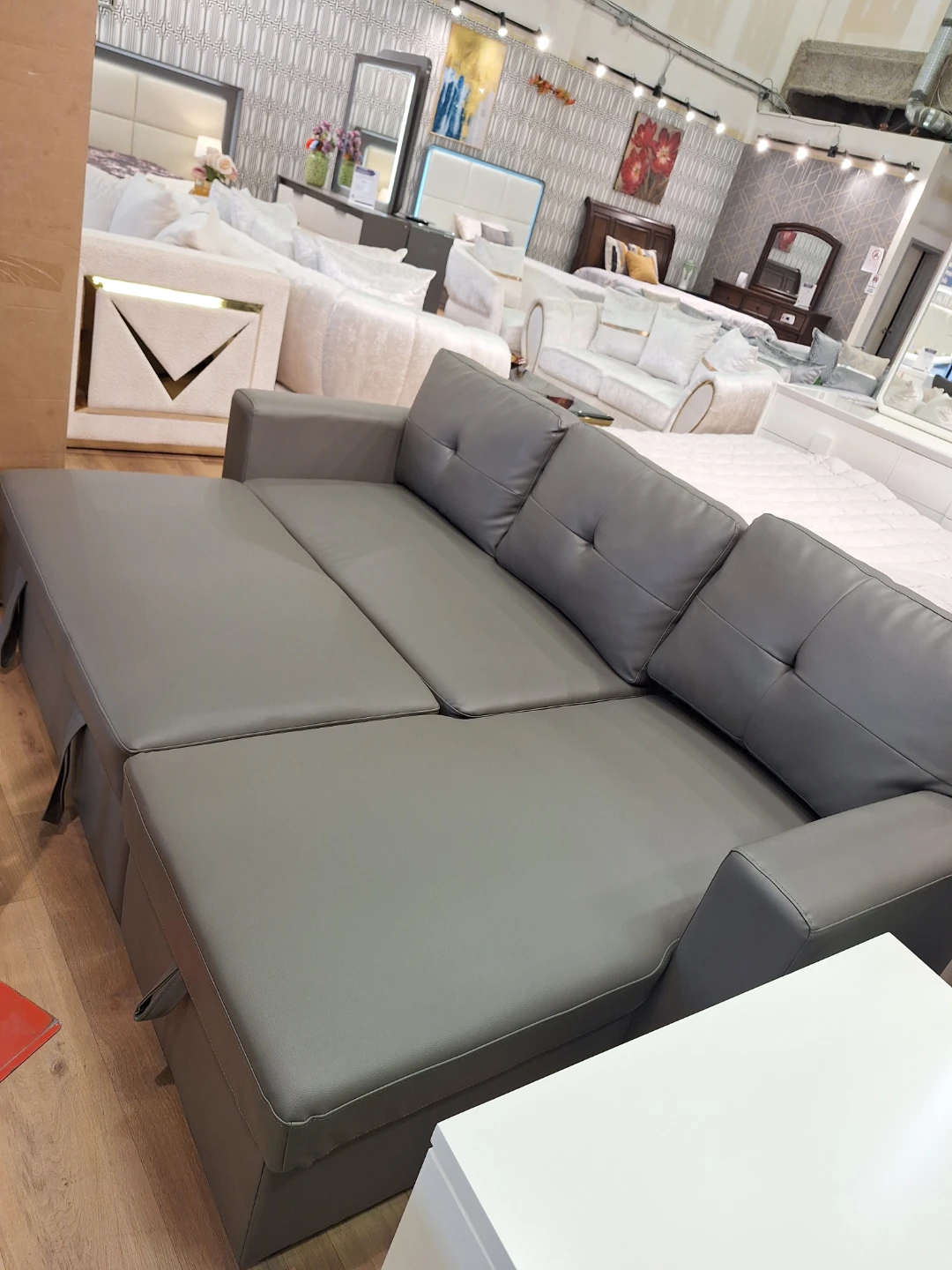 Grey Tufted Sectional Sofa Bed