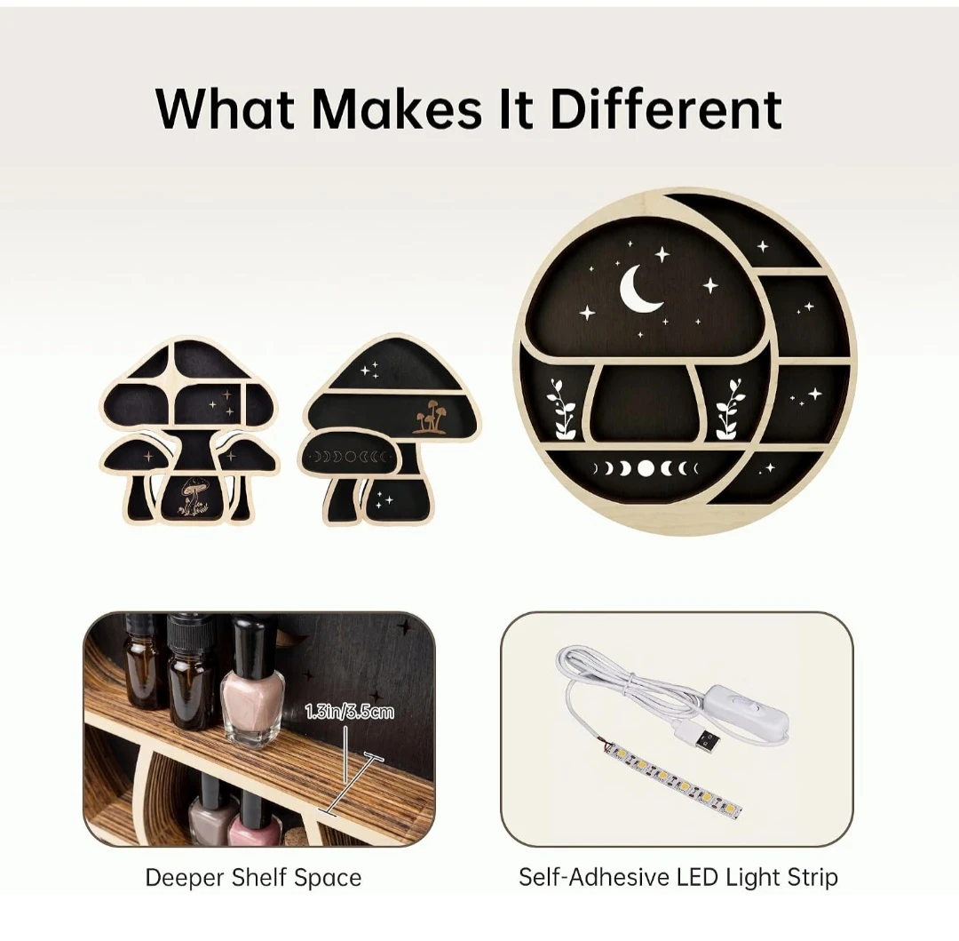 Celestial Moon Phase Display Shelf with LED Light - photo 5