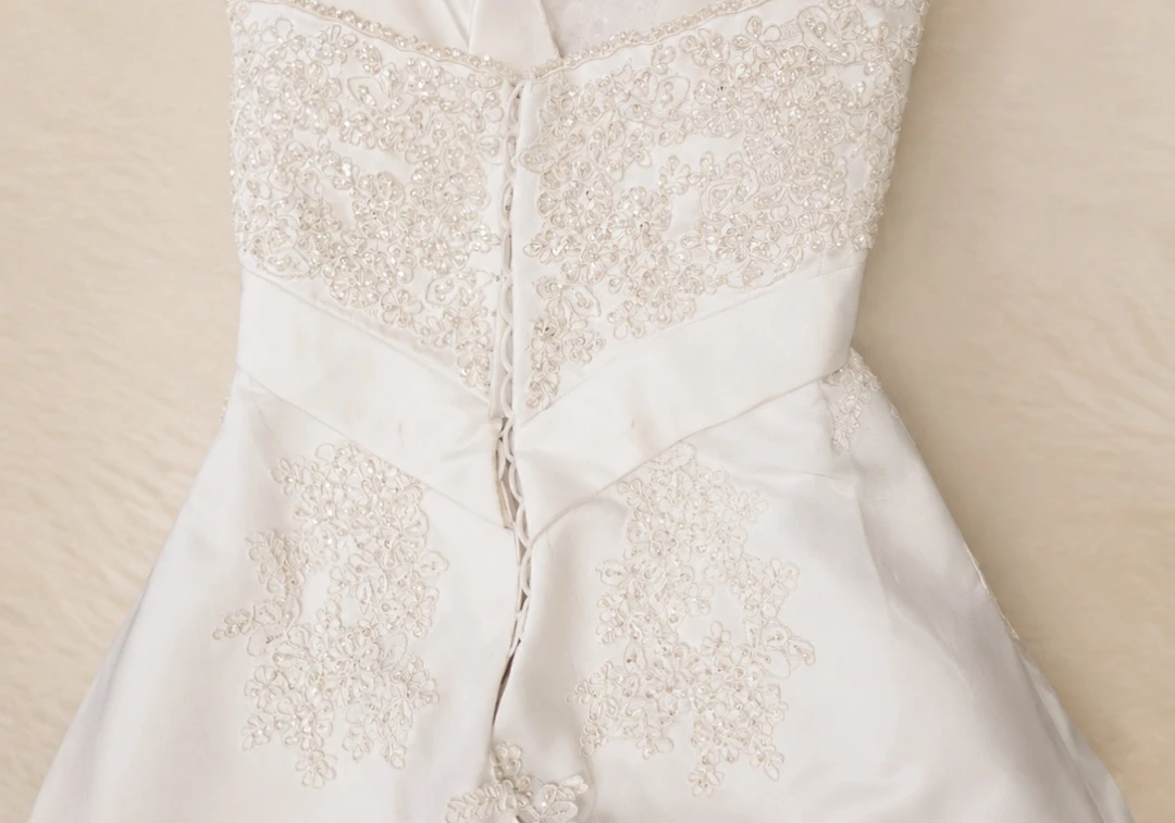 White Strapless Embellished Wedding Dress