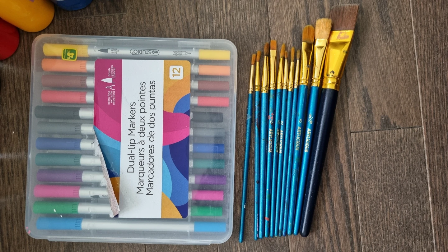 Assorted Art Supplies: Markers, Paints, Brushes and Canvas - photo 3