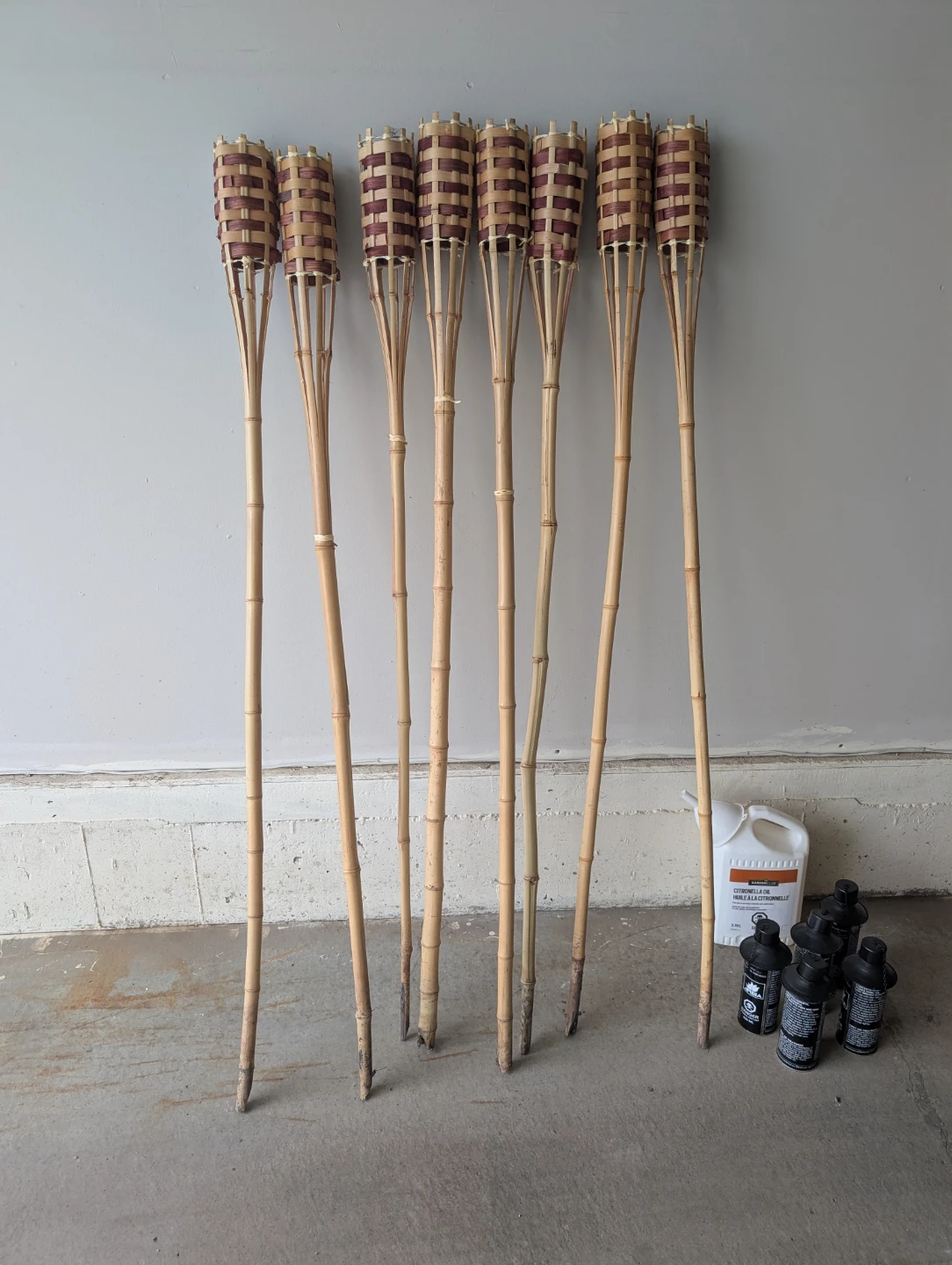 Set of 8 Bamboo Tiki Torches with Citronella Oil