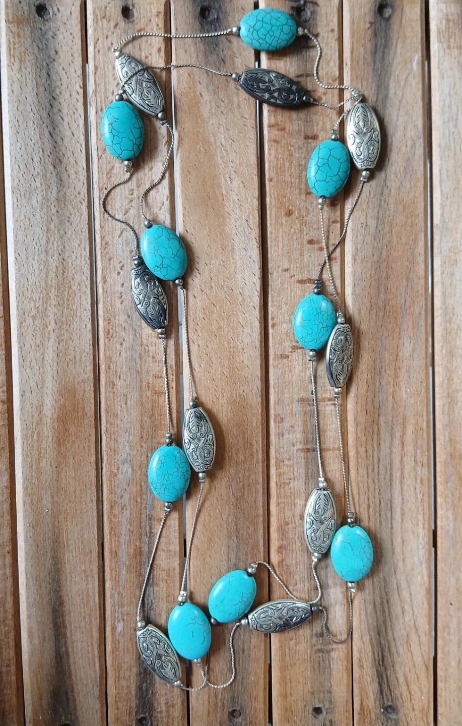 Turquoise and Silver Tone necklace and piano jewelry box - photo 3