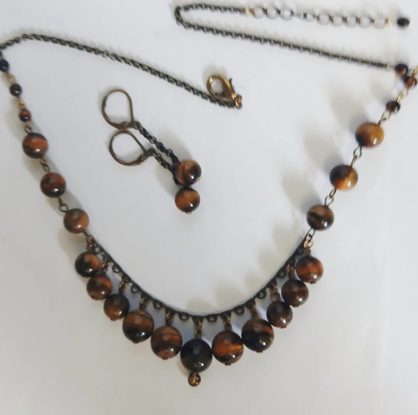 Tiger Eye Beaded Necklace and Earring Set - photo 3