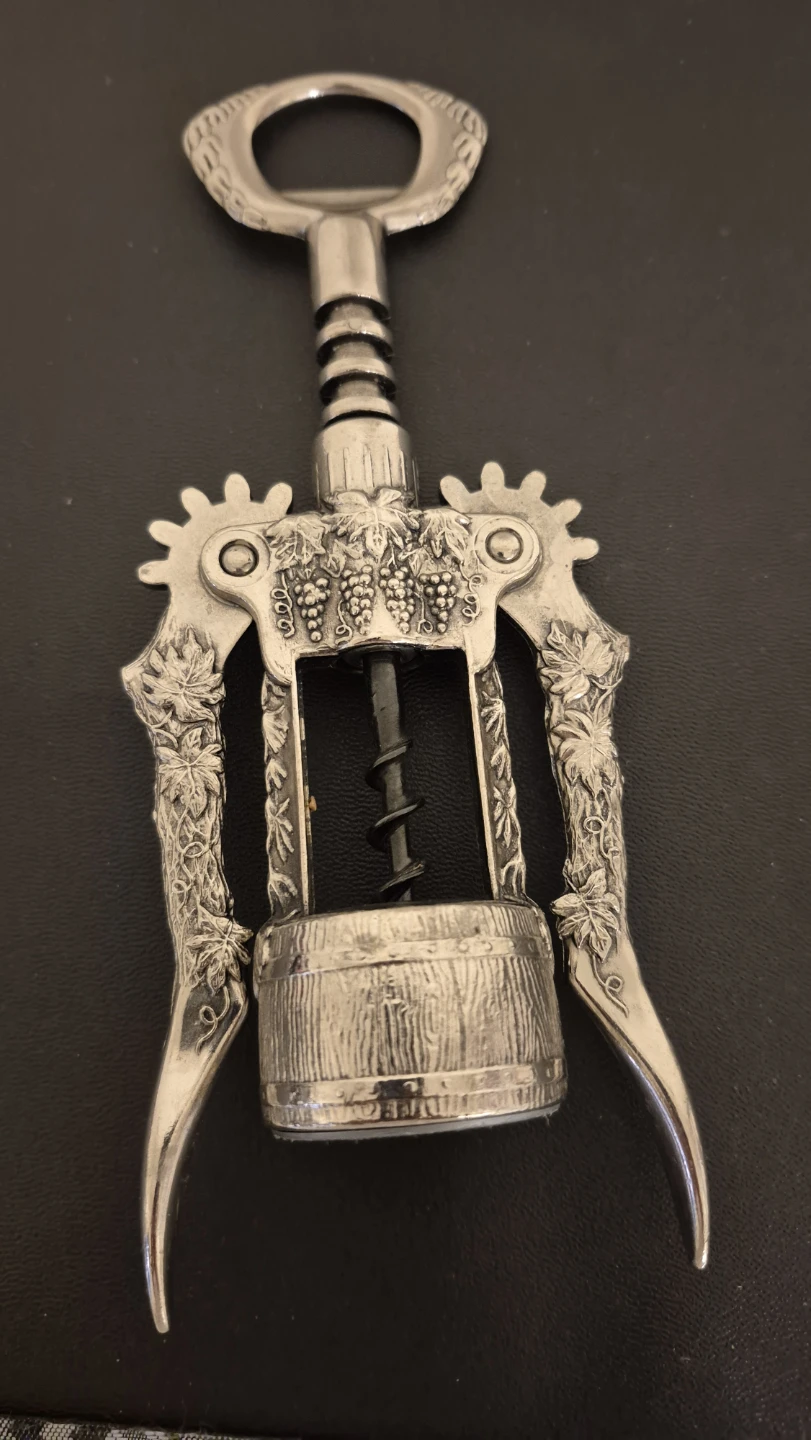 Vintage Pewter Corkscrew with Grape & Barrel Design - photo 4