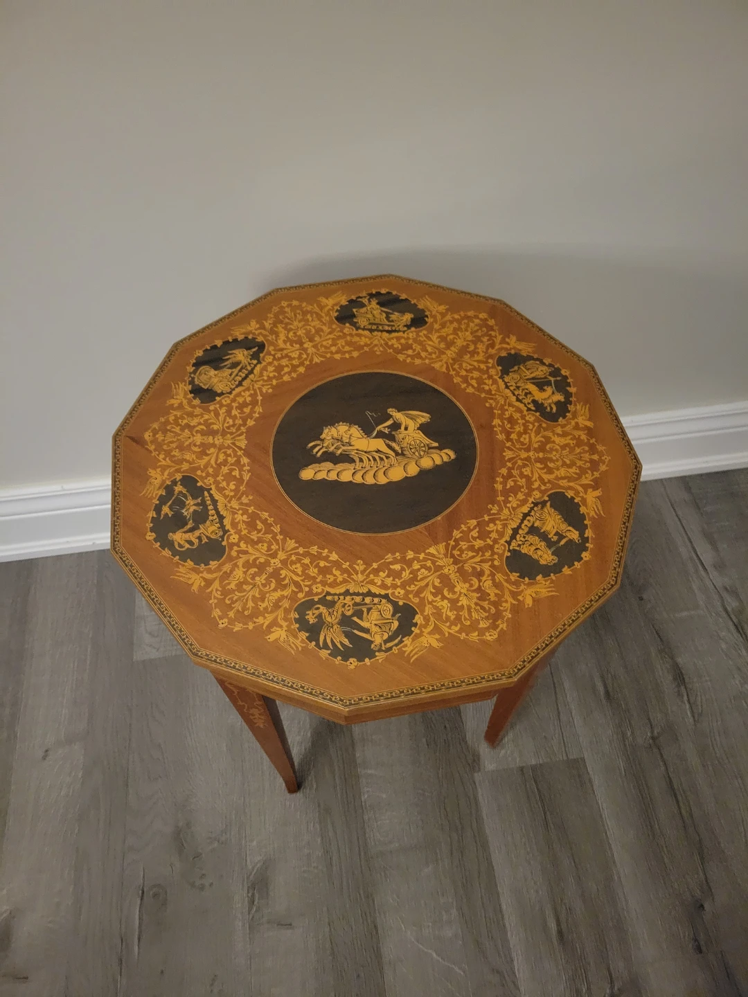 Vintate Italian Inlaid Wood  music box table - photo 3