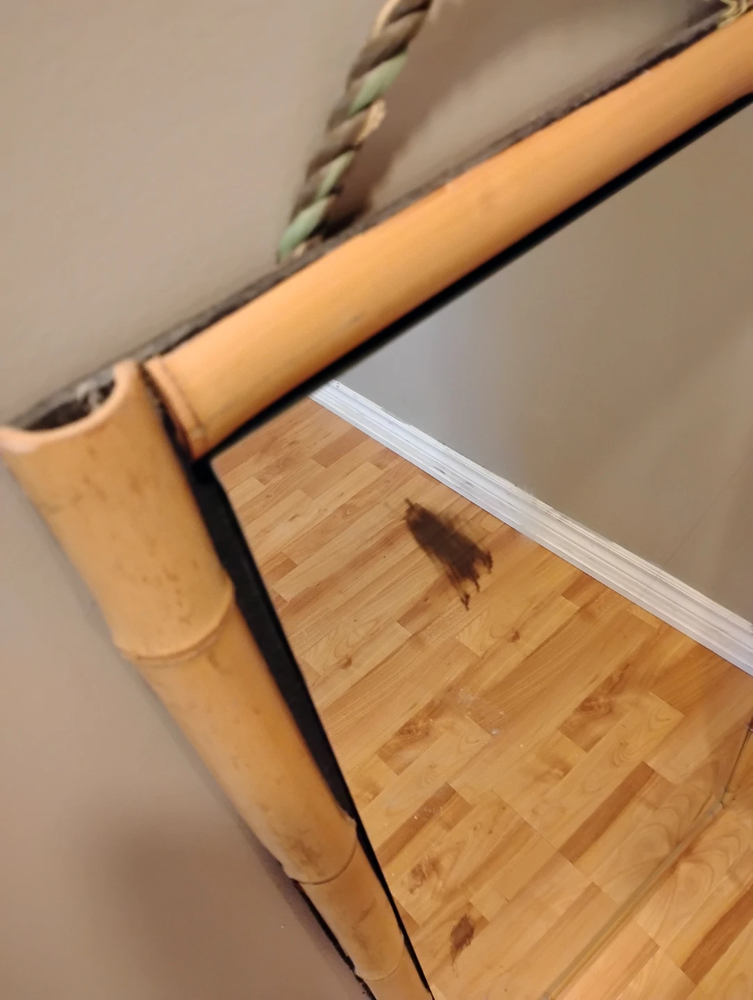 Bamboo Framed Hanging Mirror with Rope - photo 3