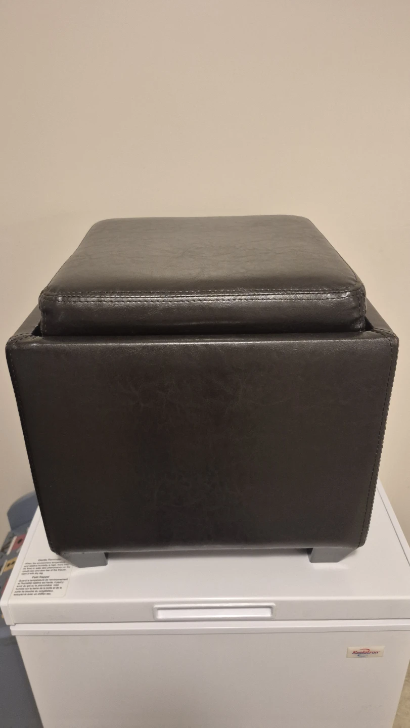 Black Faux Leather Storage Ottoman - photo 3