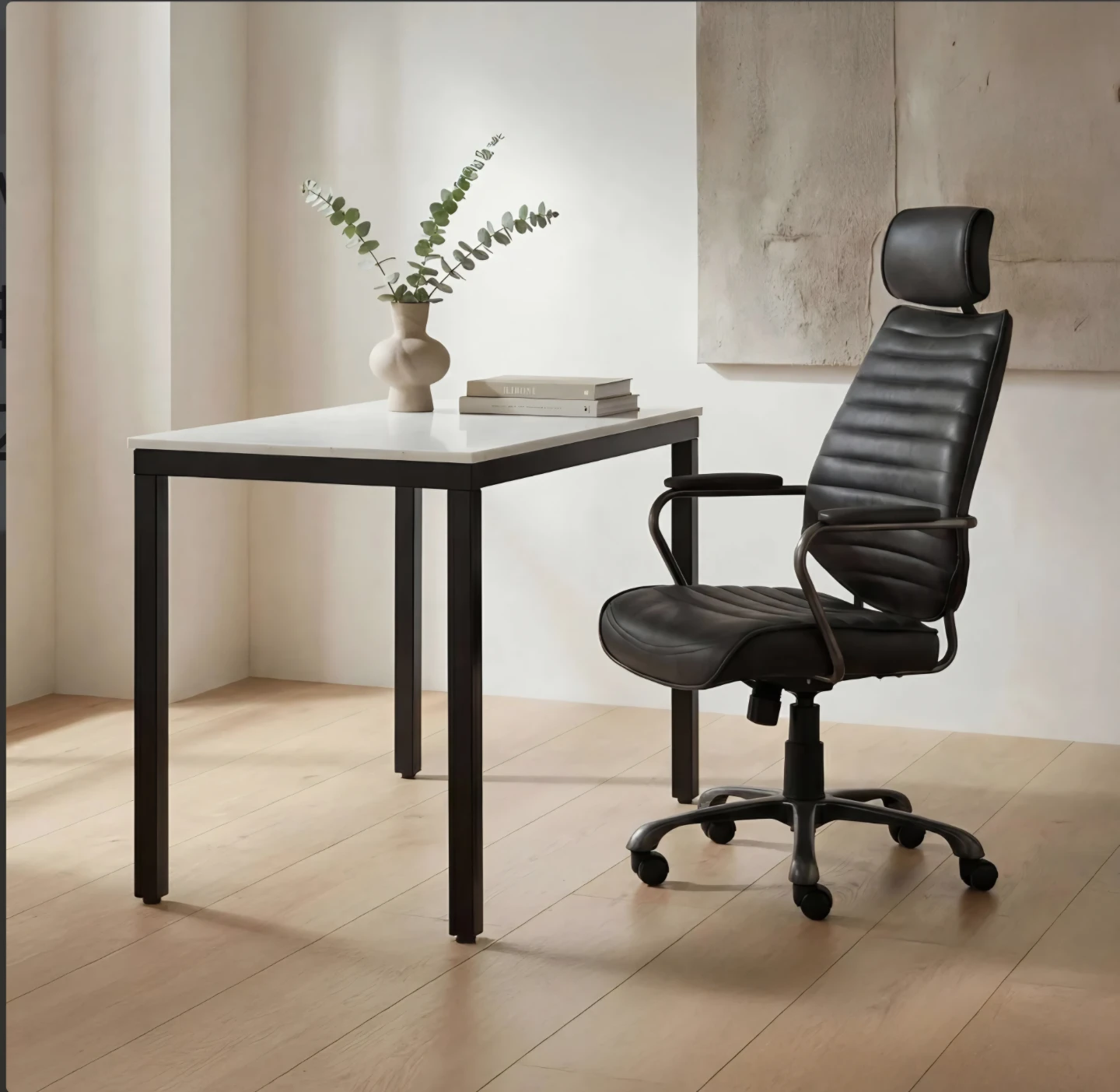 White Reak Marble Top  Small Desk with Black Metal Frame - photo 2