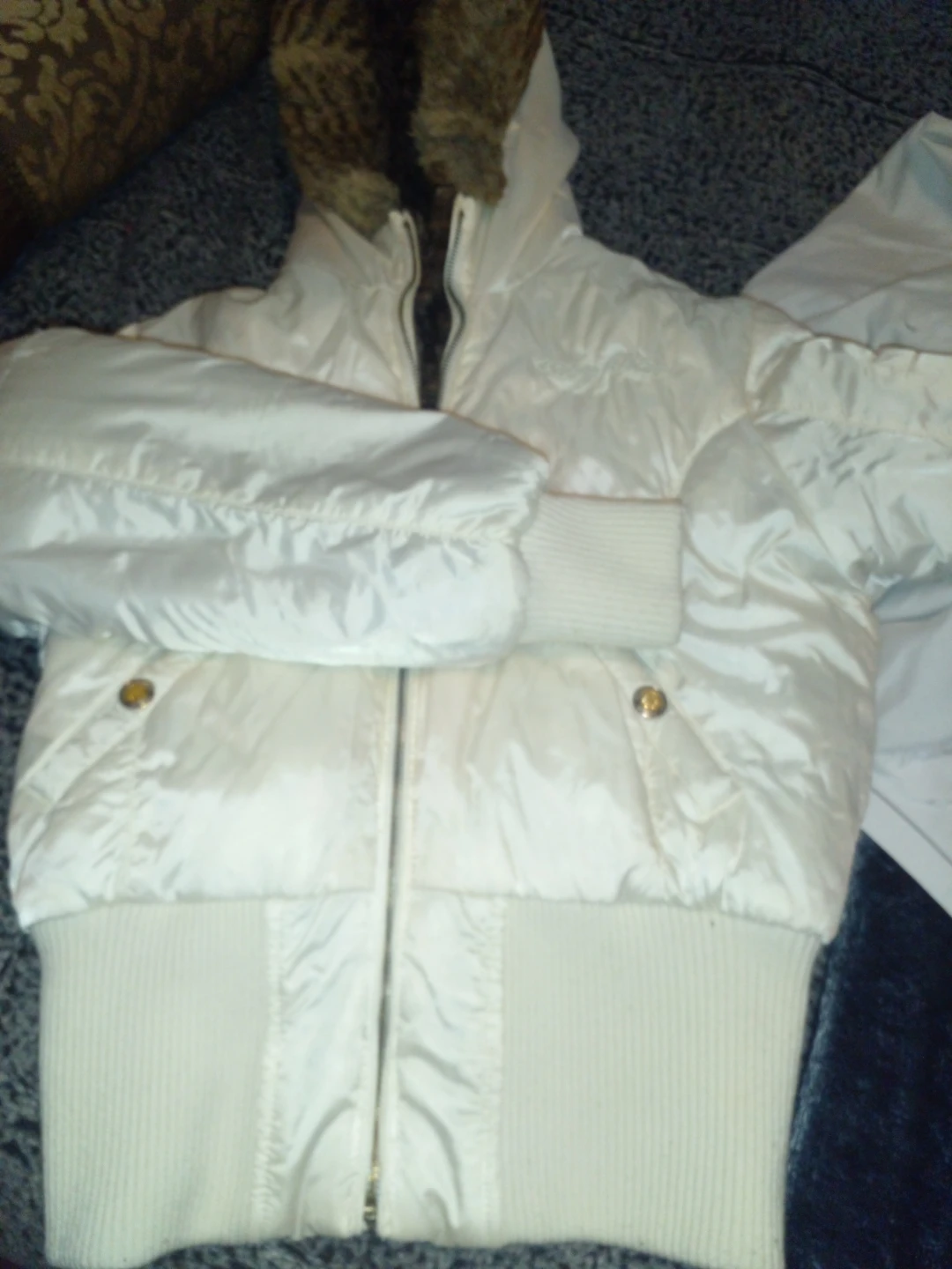 Baby phat White Puffer Jacket with Faux Fur Trim