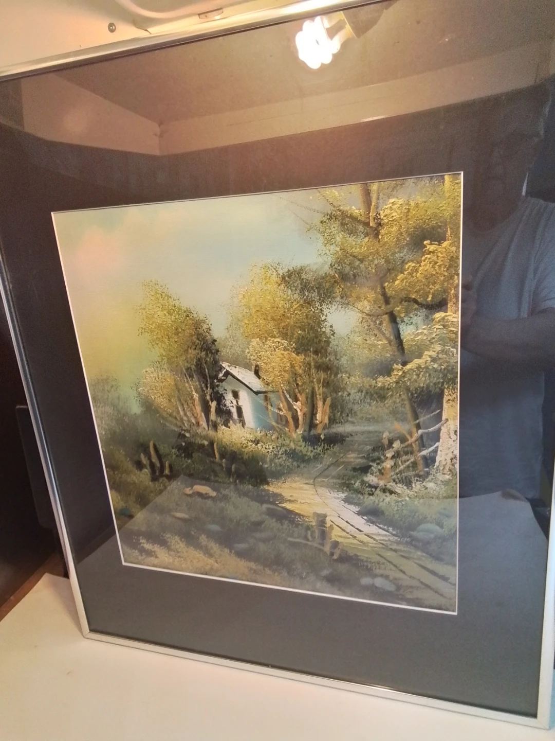Vintage Mid-Century "Cabin in the Woods" Framed Oil Painting - photo 5