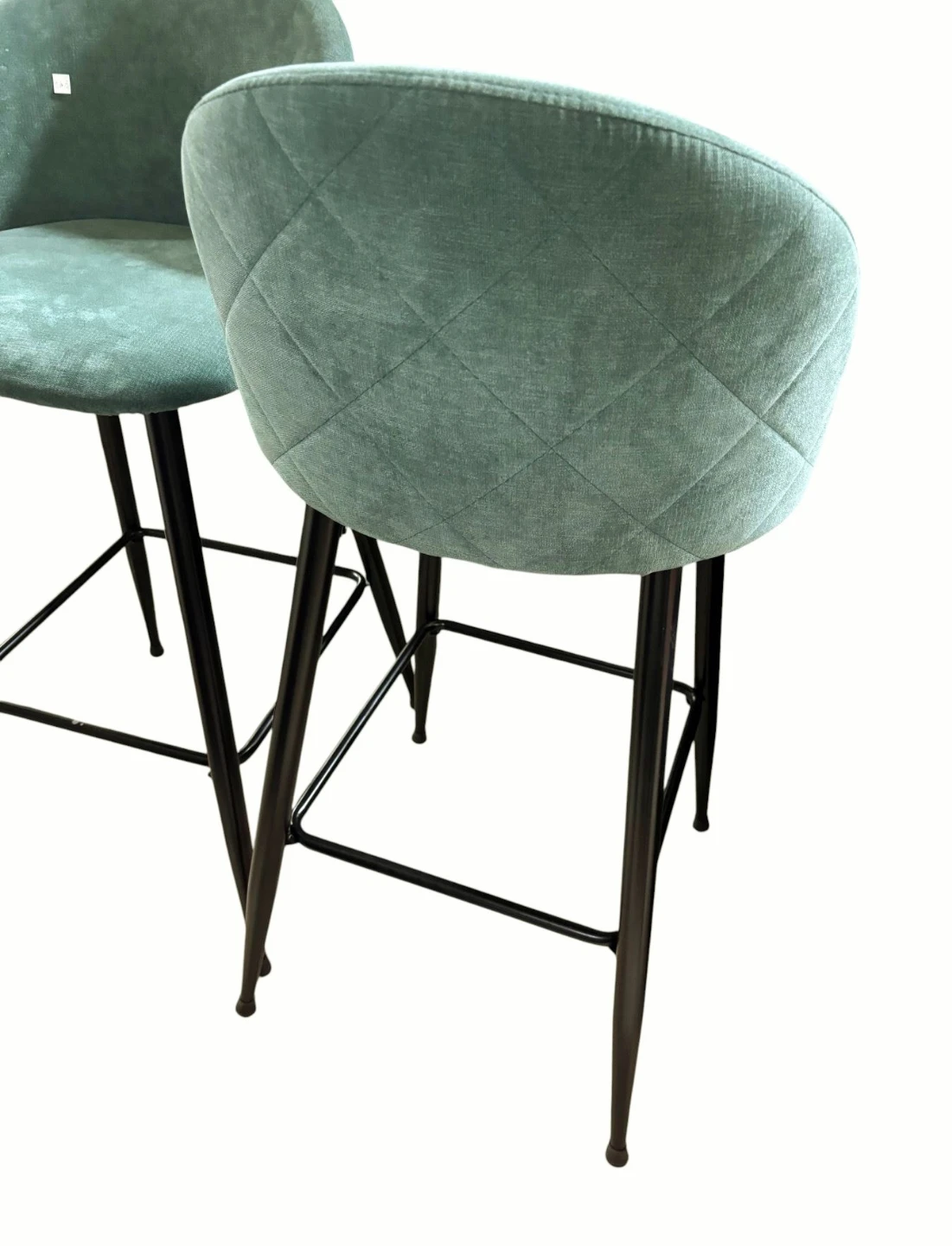 Pair Of Teal Green Bar Stools With Diamond Back Design. - photo 2