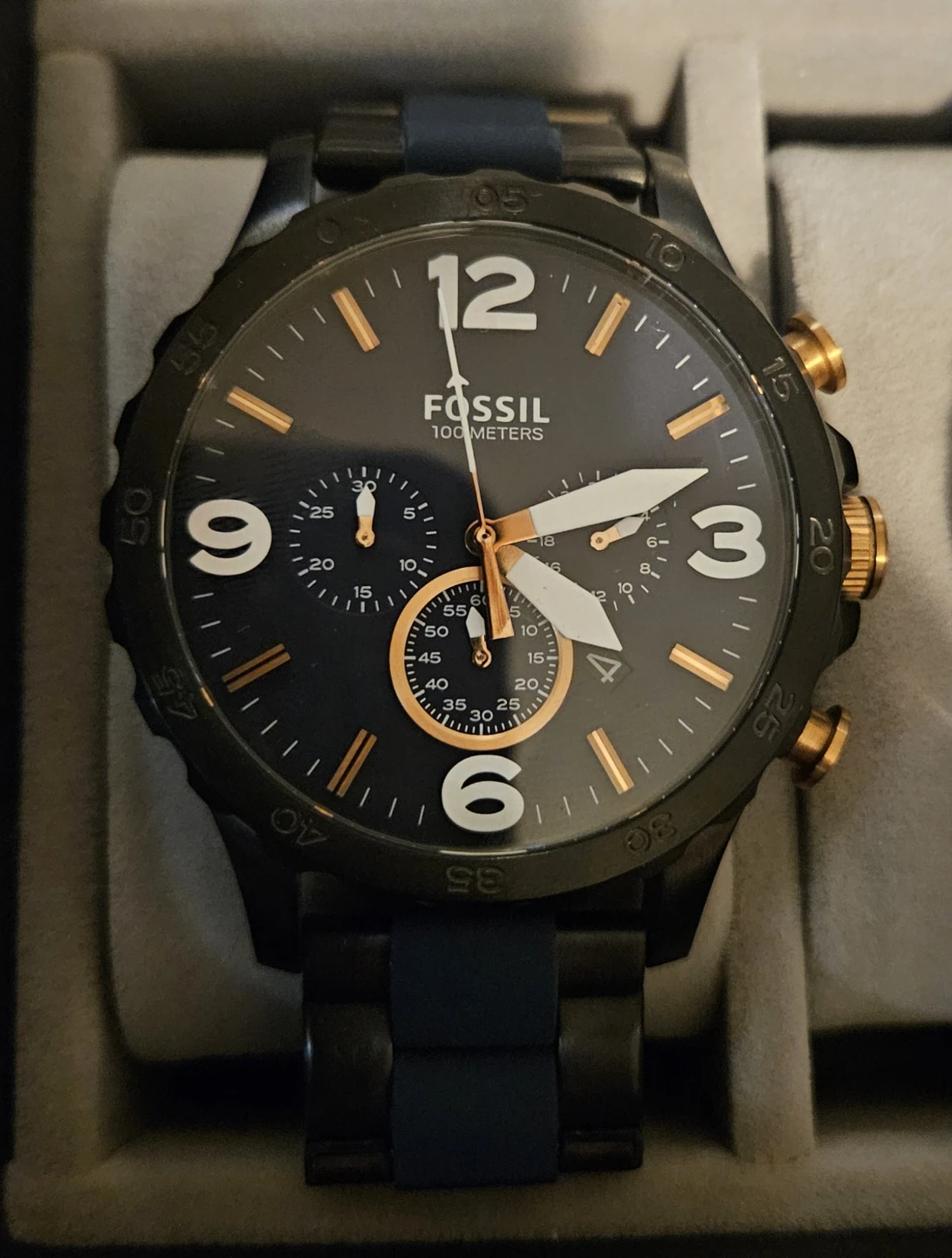 Fossil JR1494 50mm Black/Blue Chronograph Watch - photo 2
