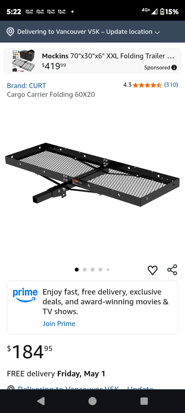 CURT Folding Cargo Carrier 60x20