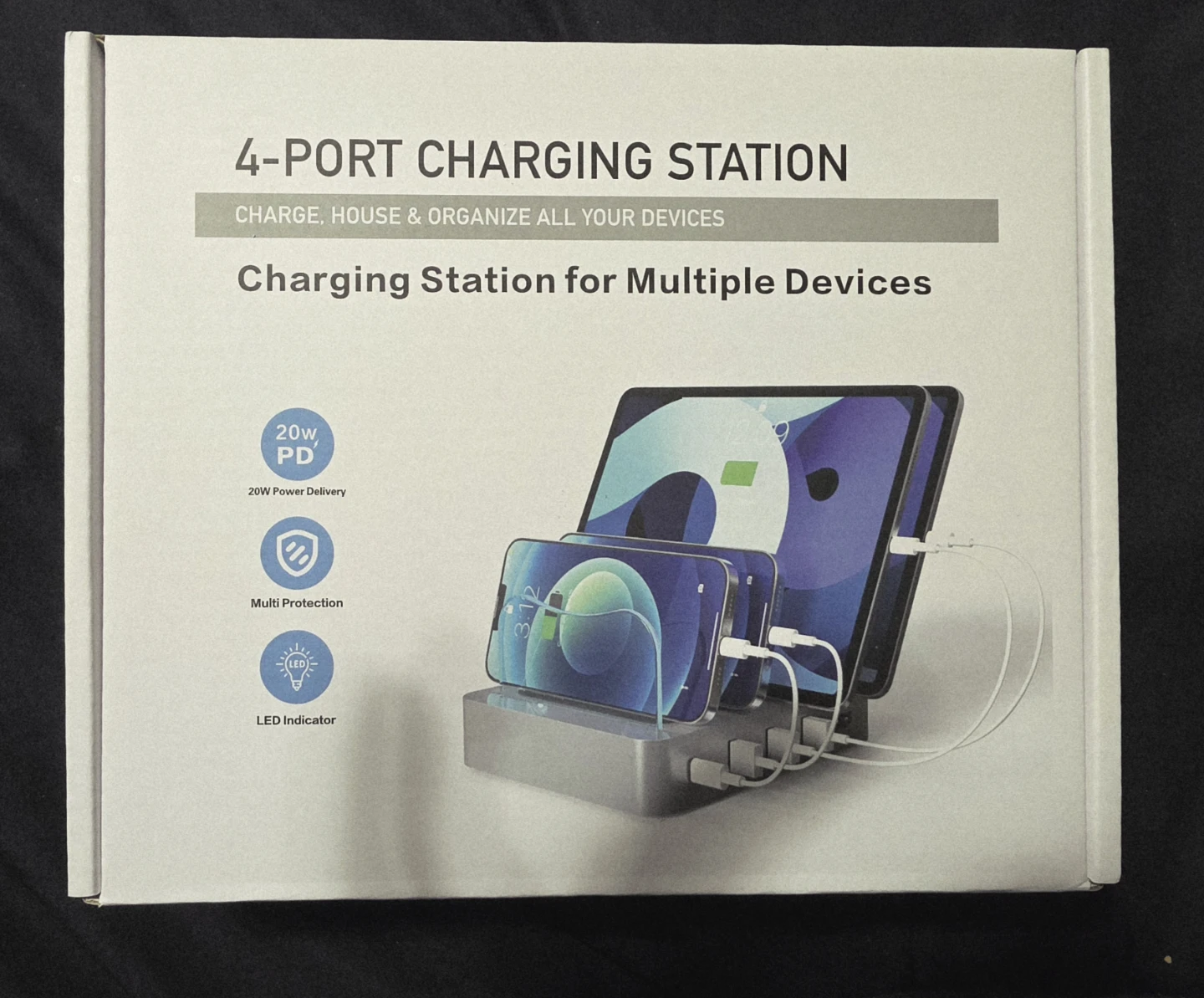 4-Port USB Charging Station Stand for Phones & Tablets - New