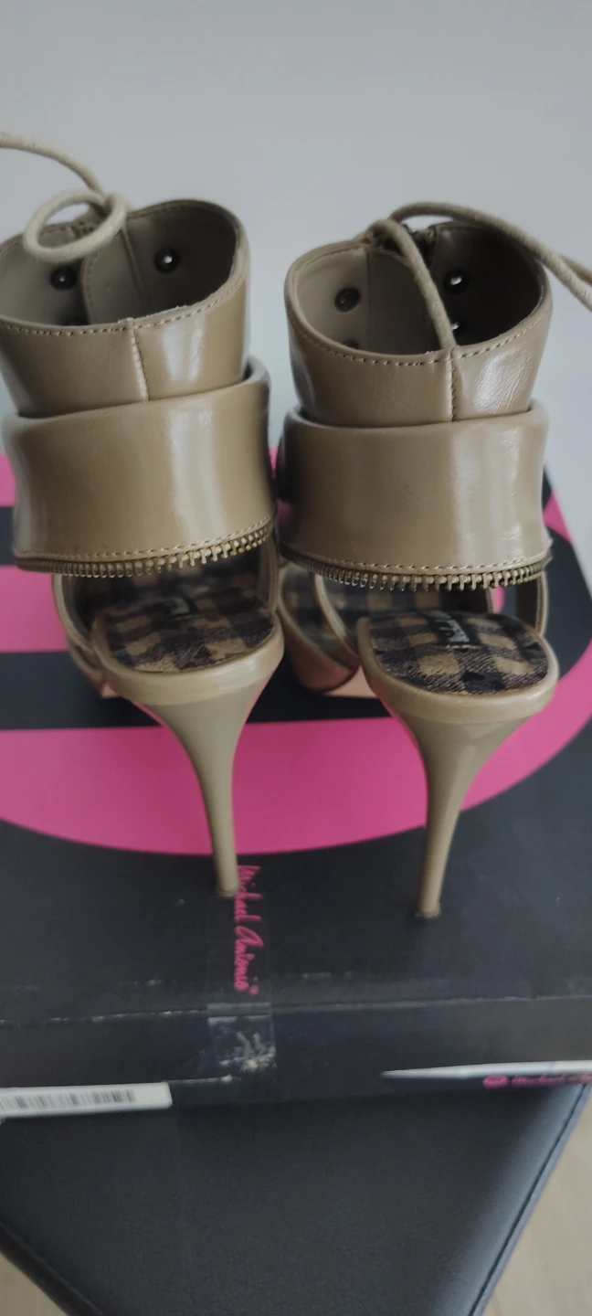 Michael Antonio Women's Taupe Lace-Up Peep-Toe Heels - photo 3