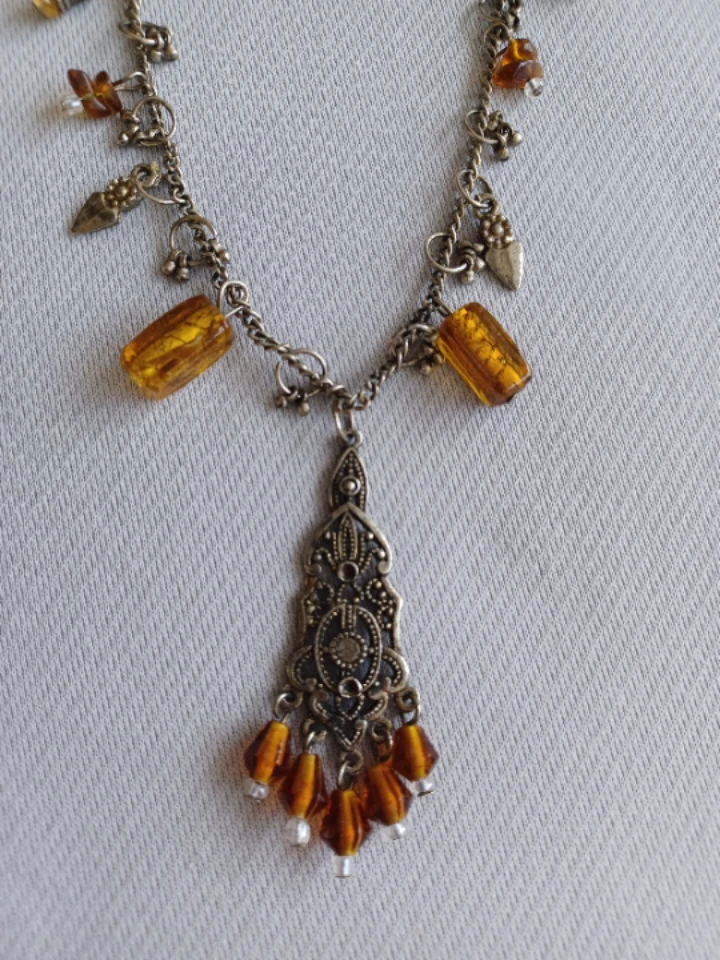 Boho Pendant Necklace with Amber Beads
