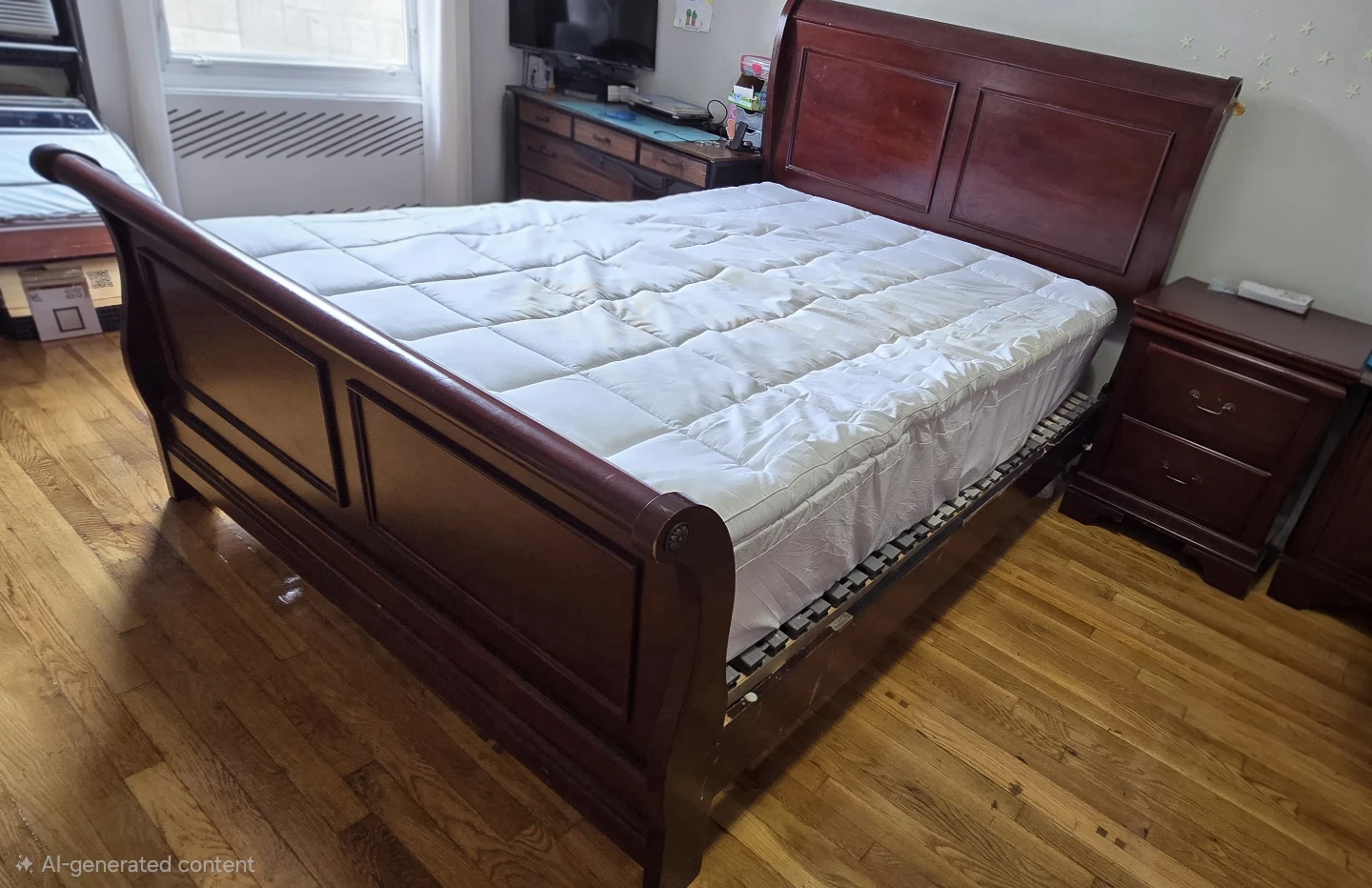 Queen size, Bed Frame, mattress, Dresser, Nightstand