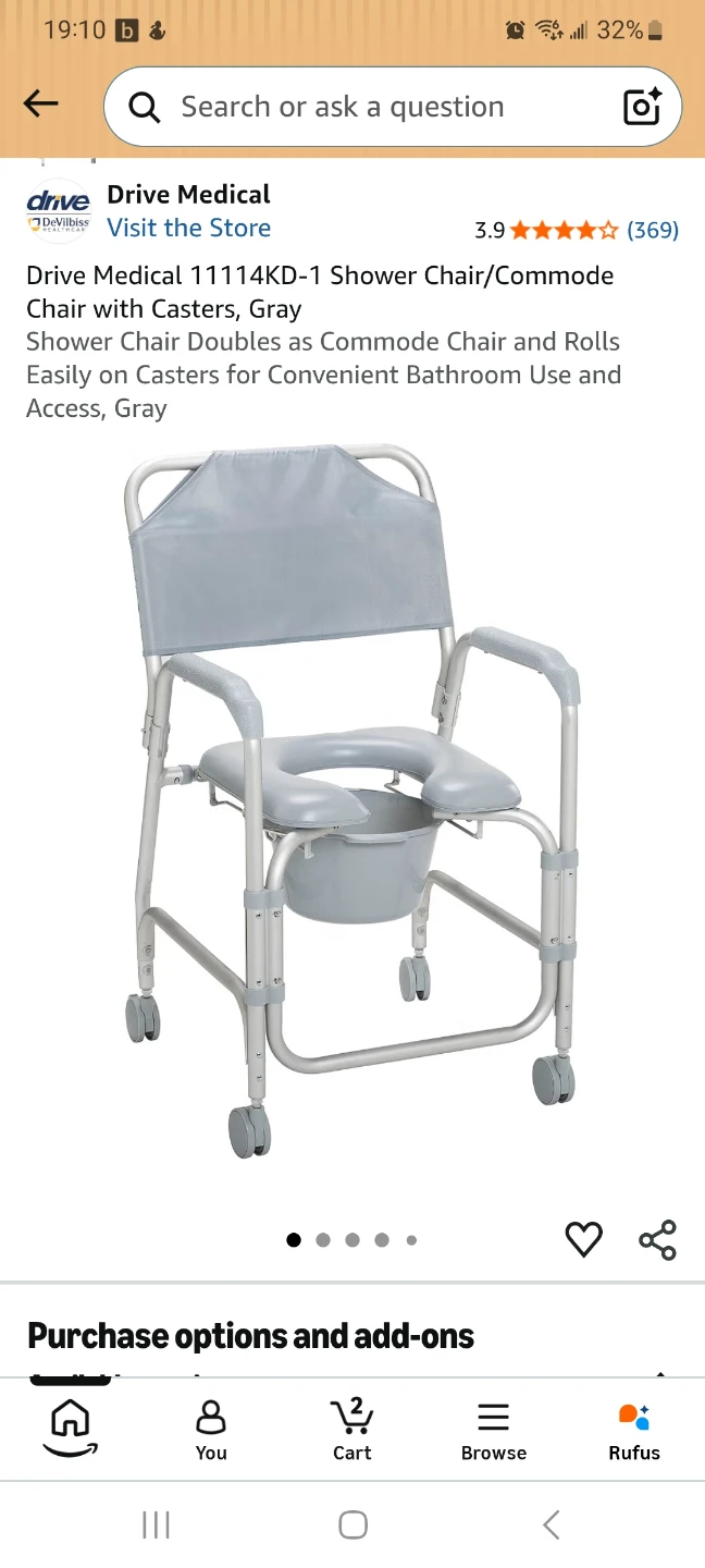 Drive Medical Aluminum Shower Chair/Commode with Casters