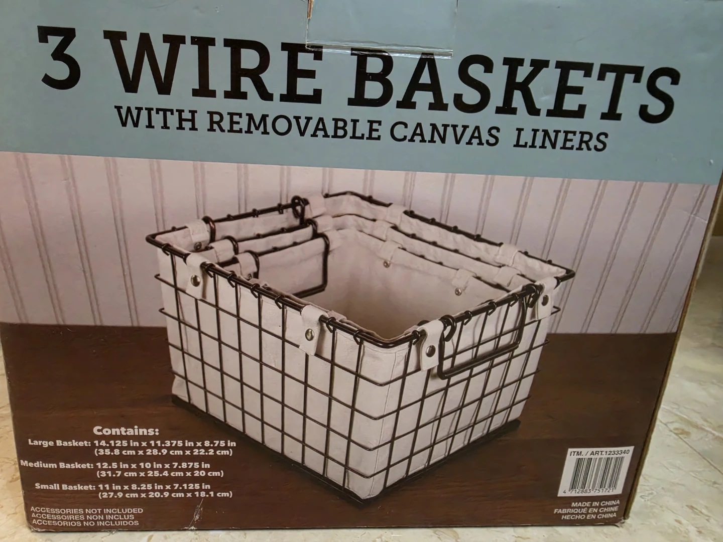 3 Wire Baskets with Removable Canvas Liners - photo 4