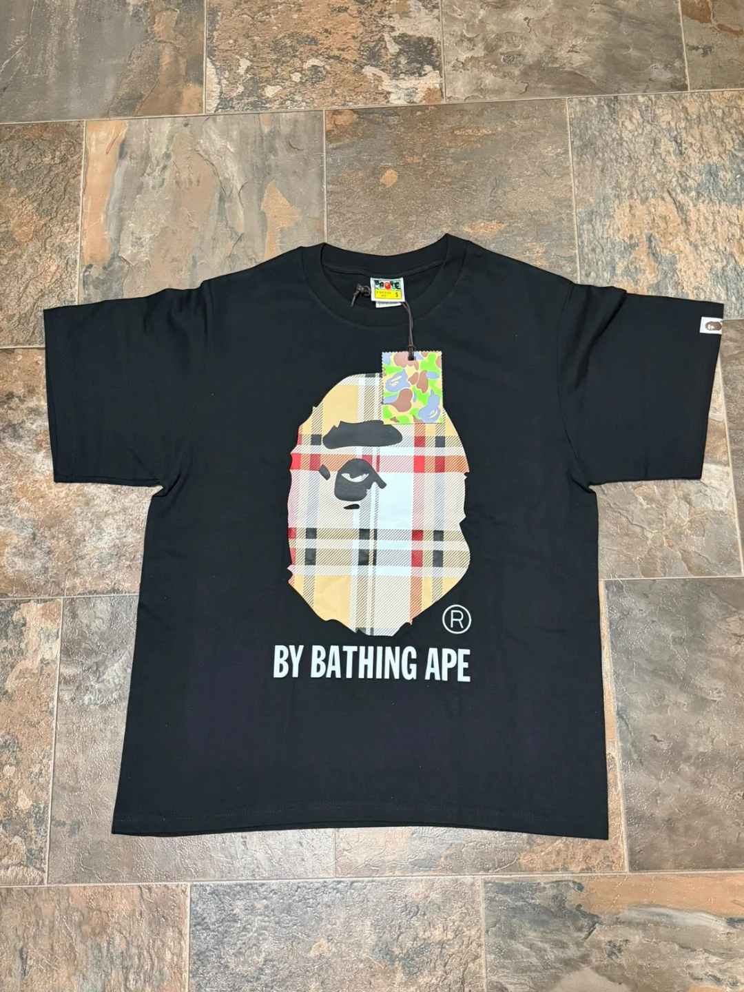 A Bathing Ape T-Shirt - Black/Plaid Ape Head - Size S