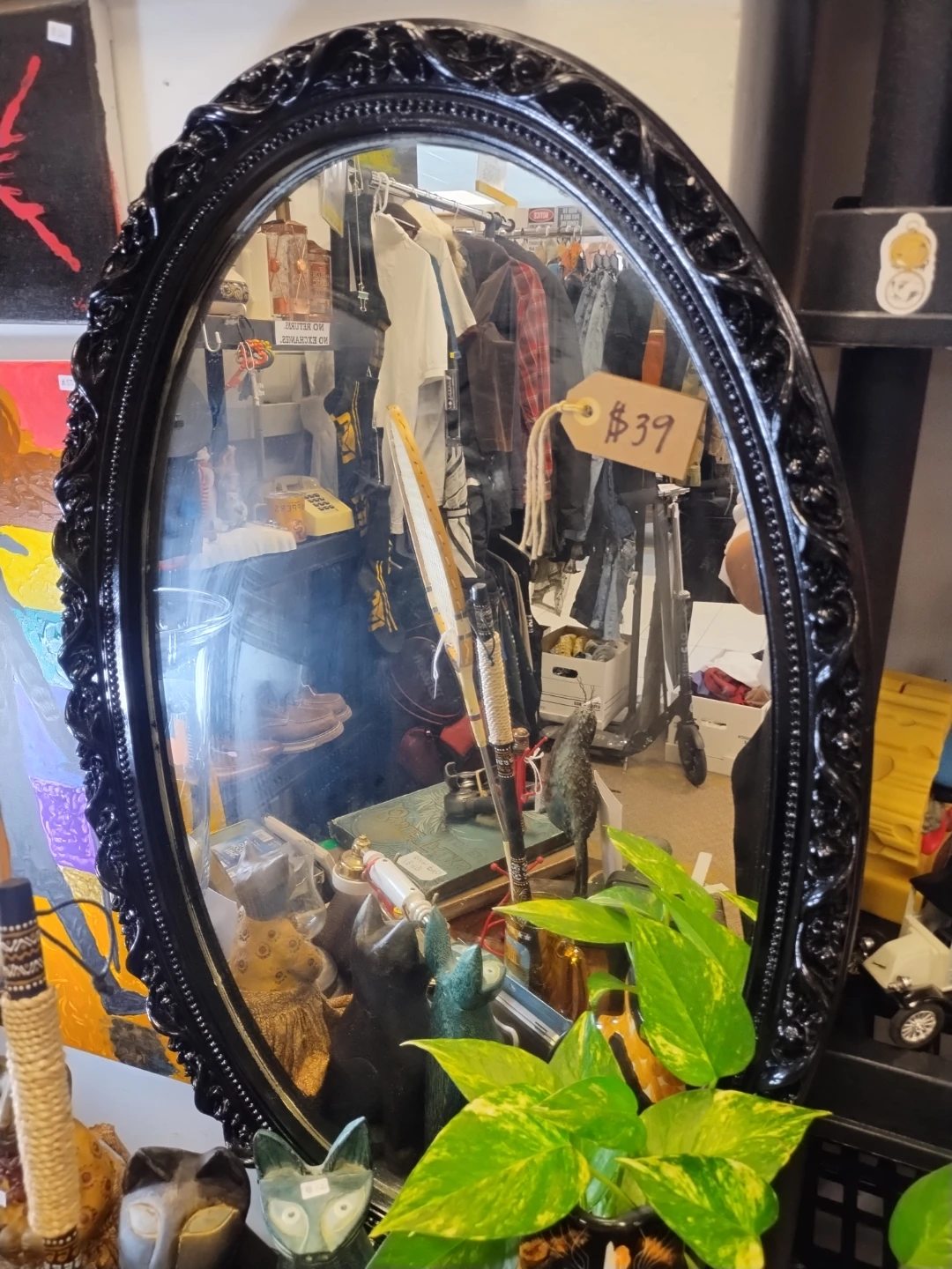 Ornate Black Oval Mirror