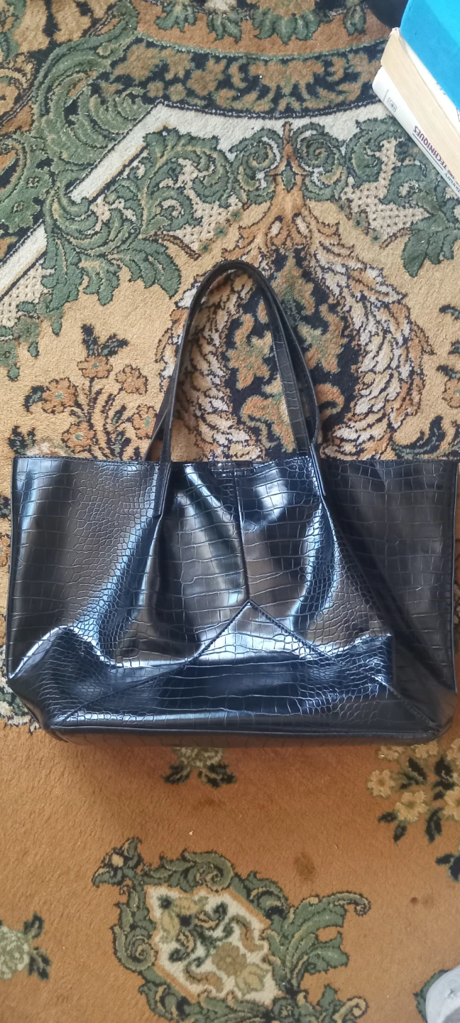 Black Croc-Embossed Tote Bag - photo 3