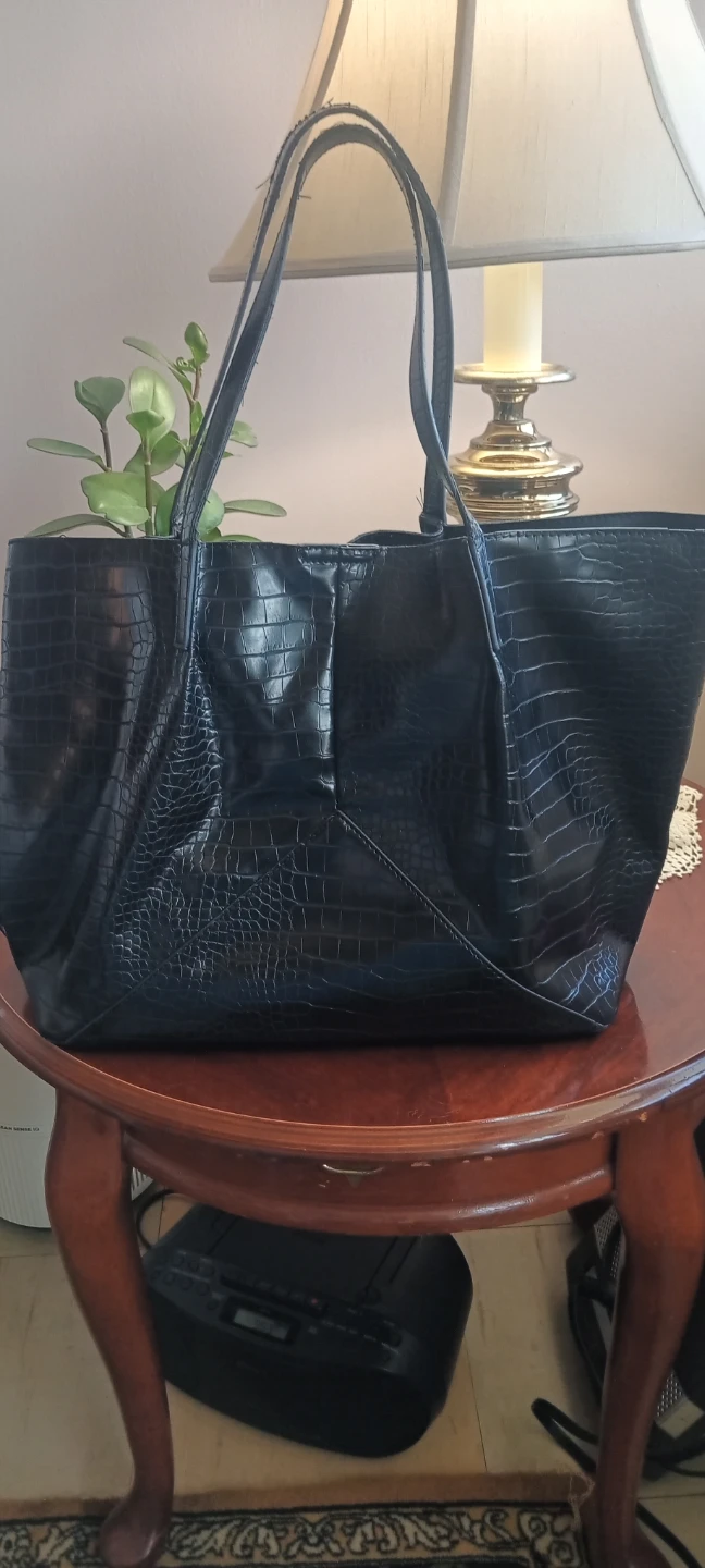 Black Croc-Embossed Tote Bag - photo 5