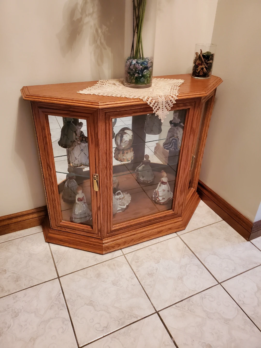Wooden Corner Curio Cabinet with Mirror - photo 3