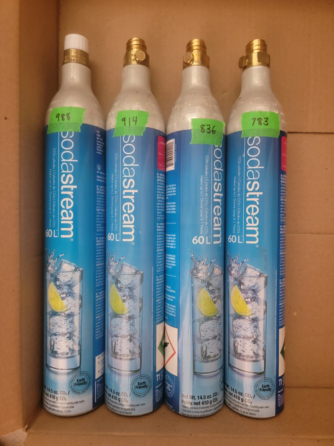 4x BLUE SodaStream CO2 cartridges partial