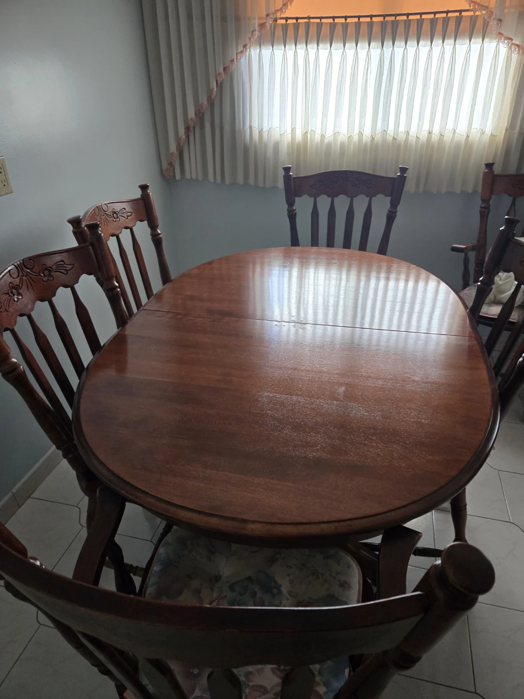 Wooden Dining Chair with Floral Cushion
