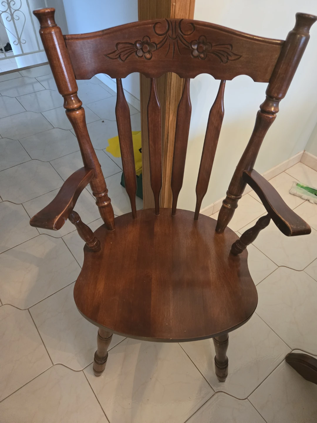 Wooden Dining Chair with Floral Cushion - photo 2